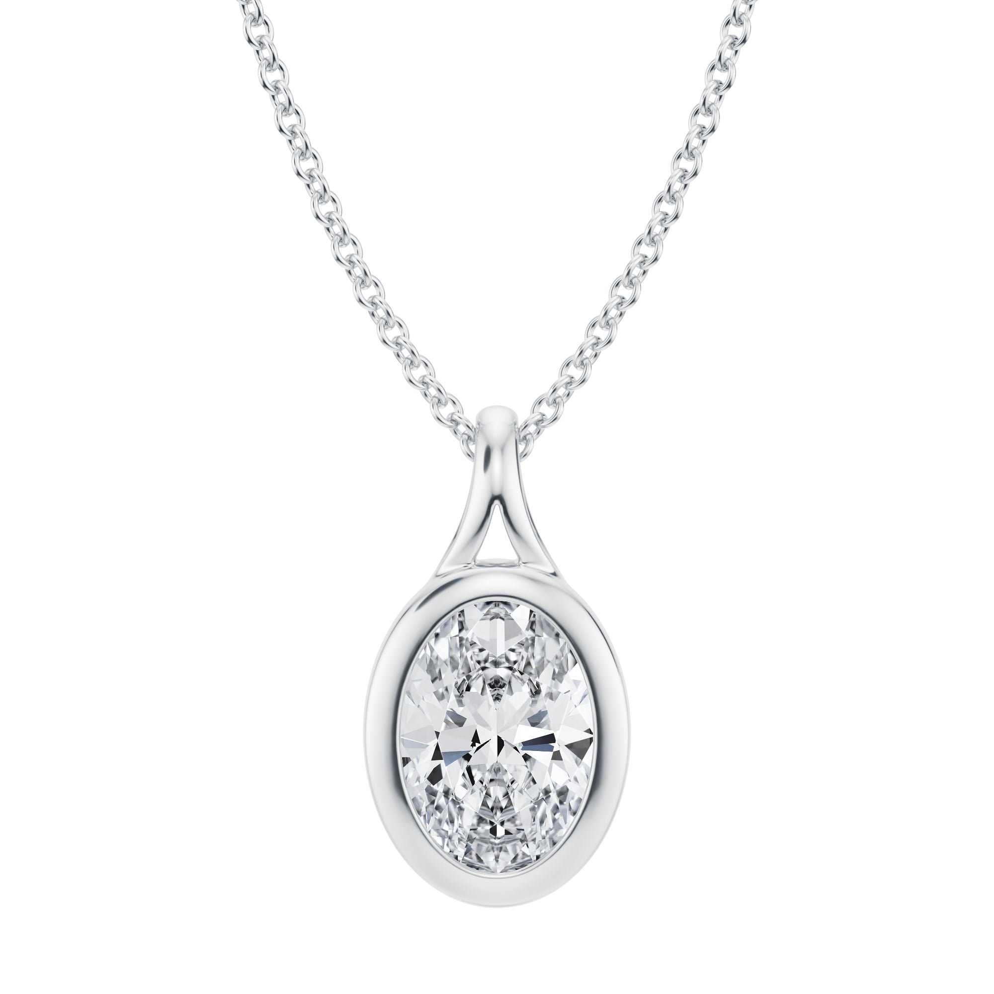 Oval Lab Grown Diamond Bezel Necklace - 1.5 Carat - Michael Gabriels