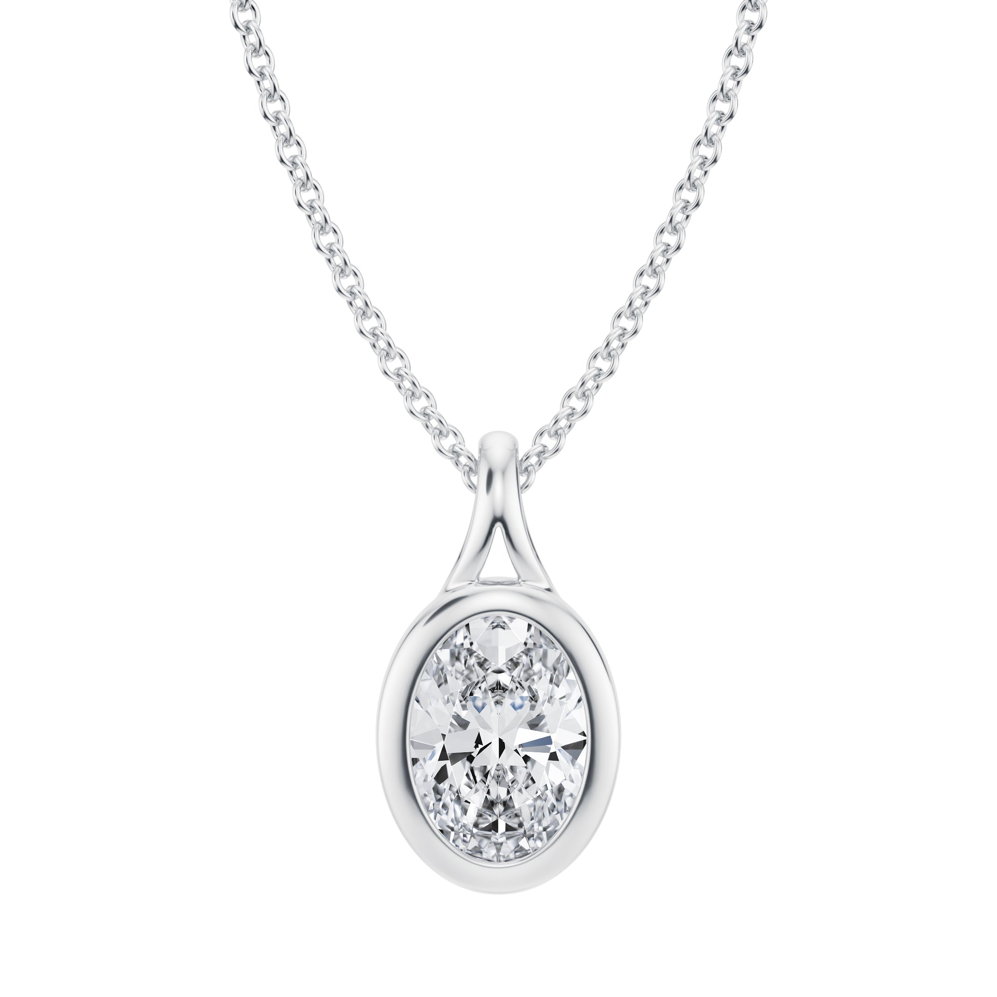 Oval Lab Grown Diamond Bezel Necklace - 1 Carat - Michael Gabriels