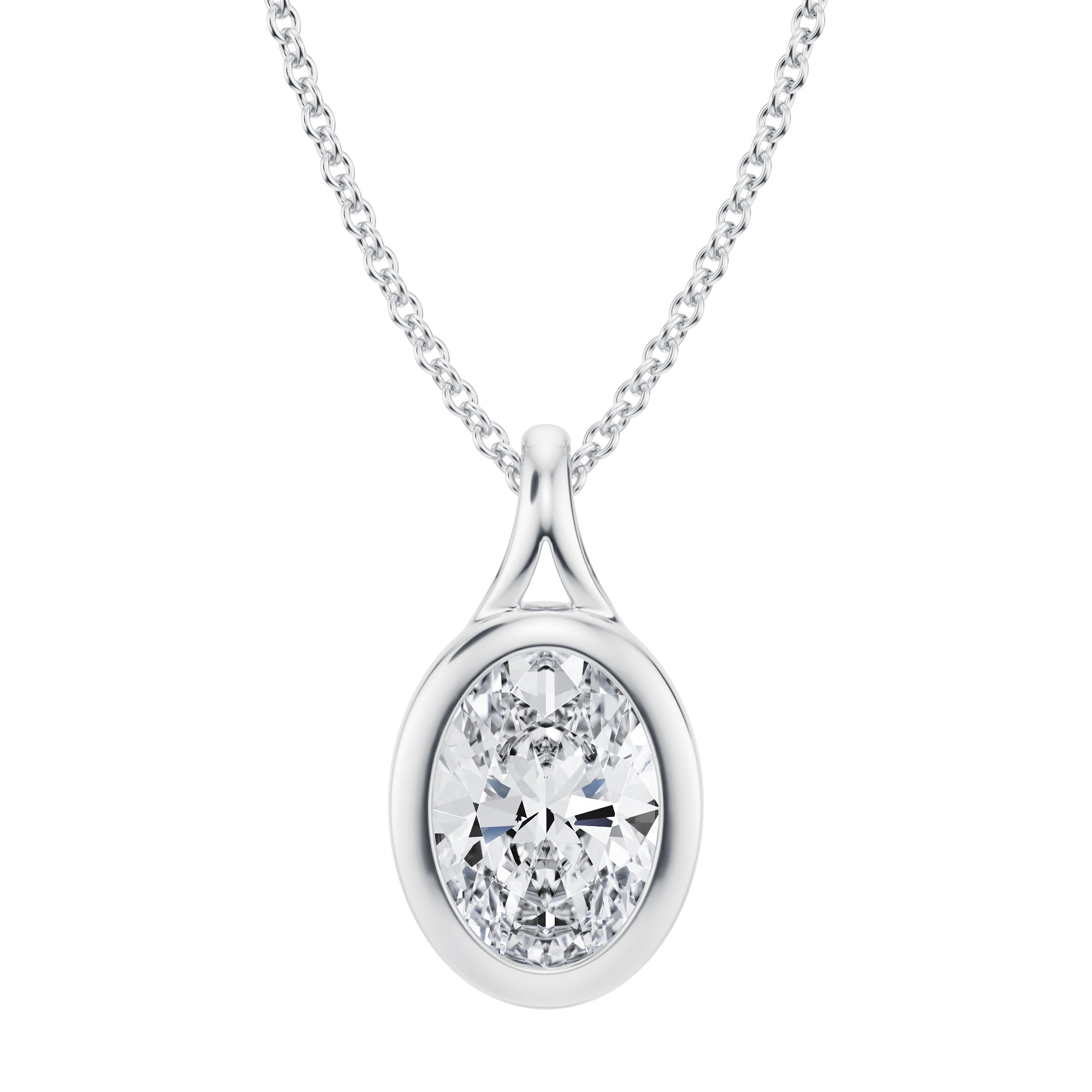 Oval Lab Grown Diamond Bezel Necklace - 2 Carat - Michael Gabriels