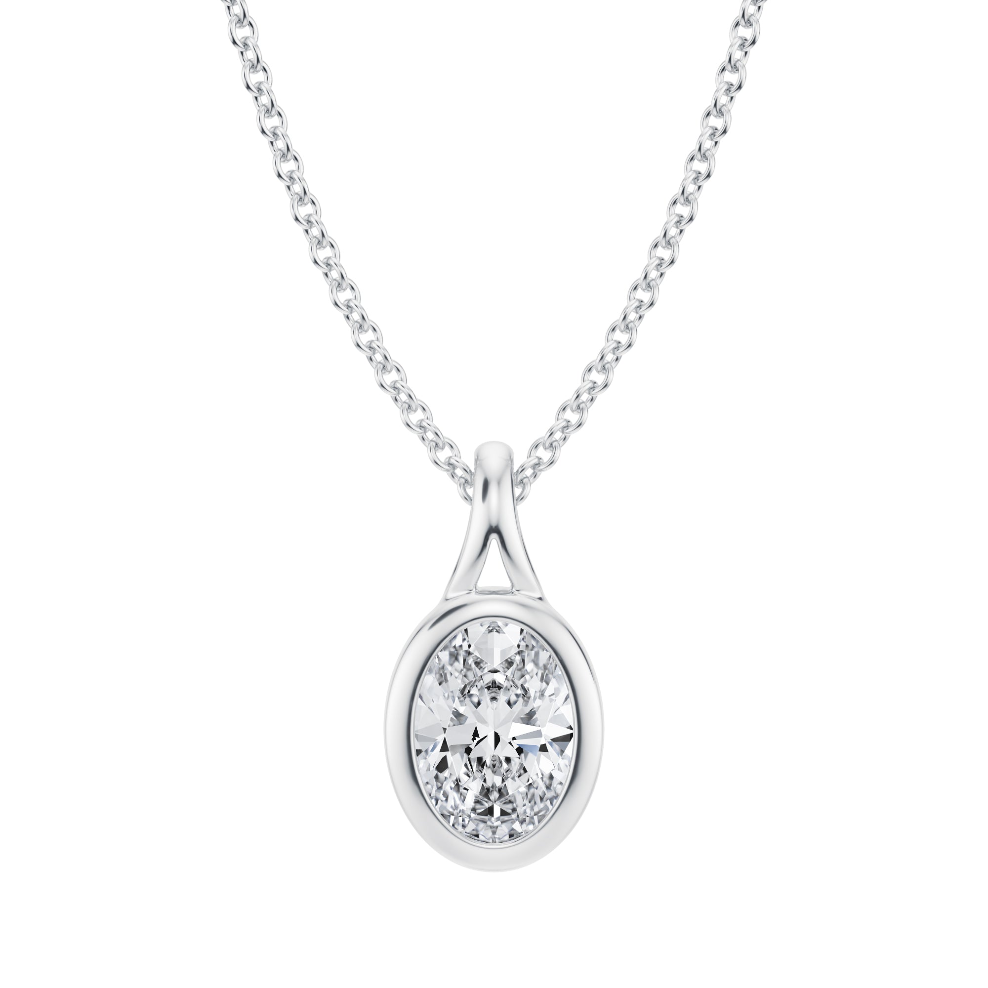 Oval Lab Grown Diamond Bezel Necklace - 3/4 Carat - Michael Gabriels