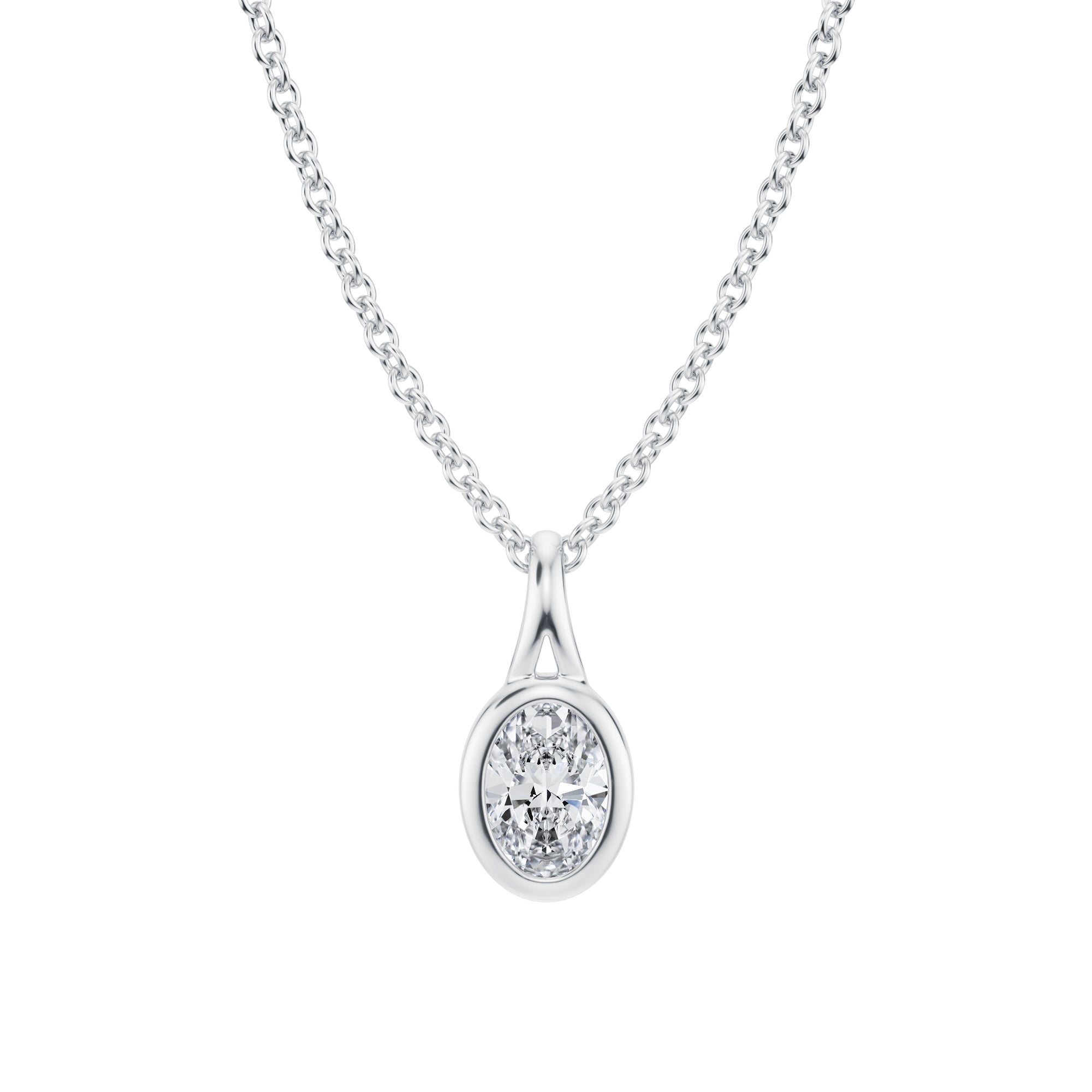 Oval Lab Grown Diamond Bezel Necklace - Michael Gabriels