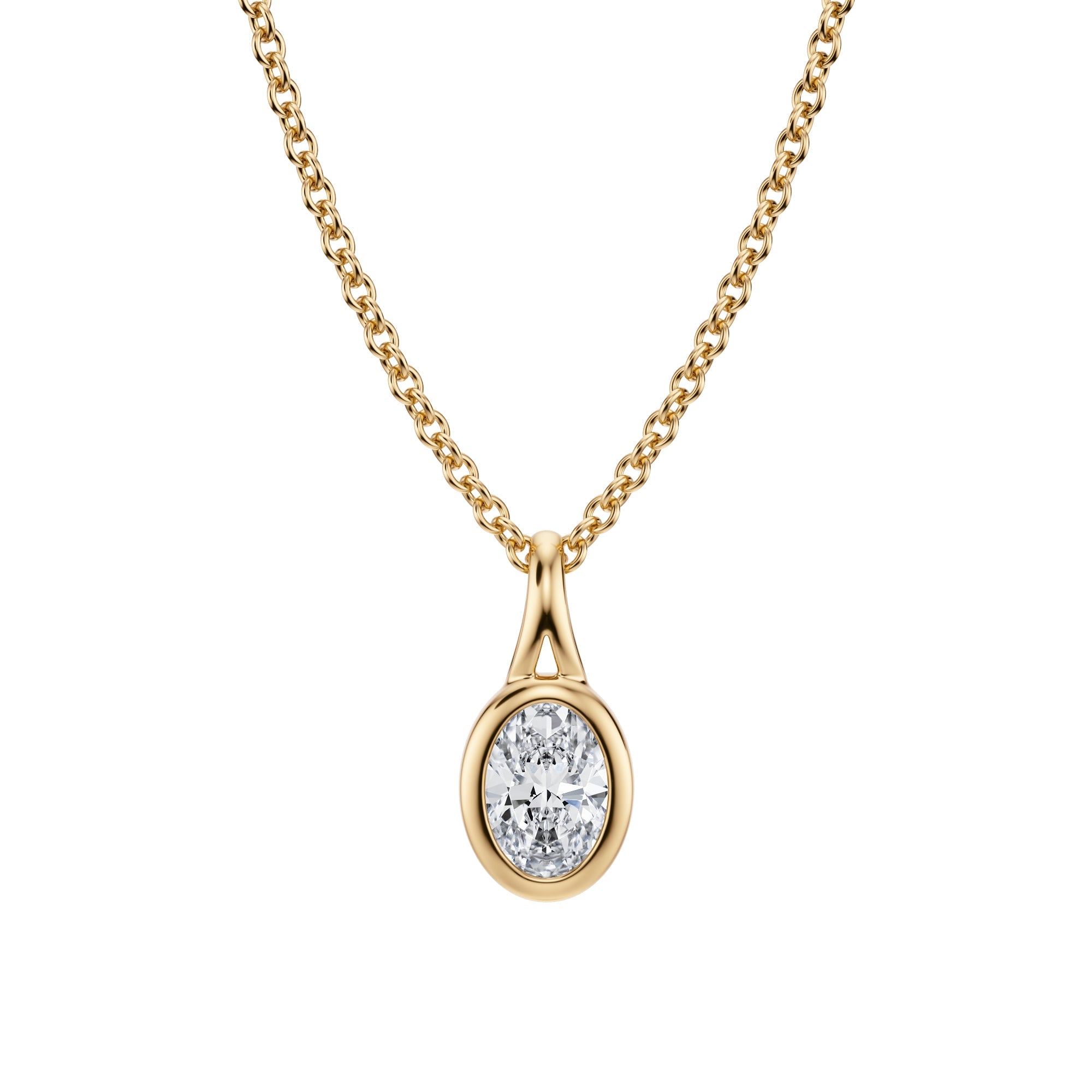 Oval Lab Grown Diamond Bezel Necklace - Michael Gabriels