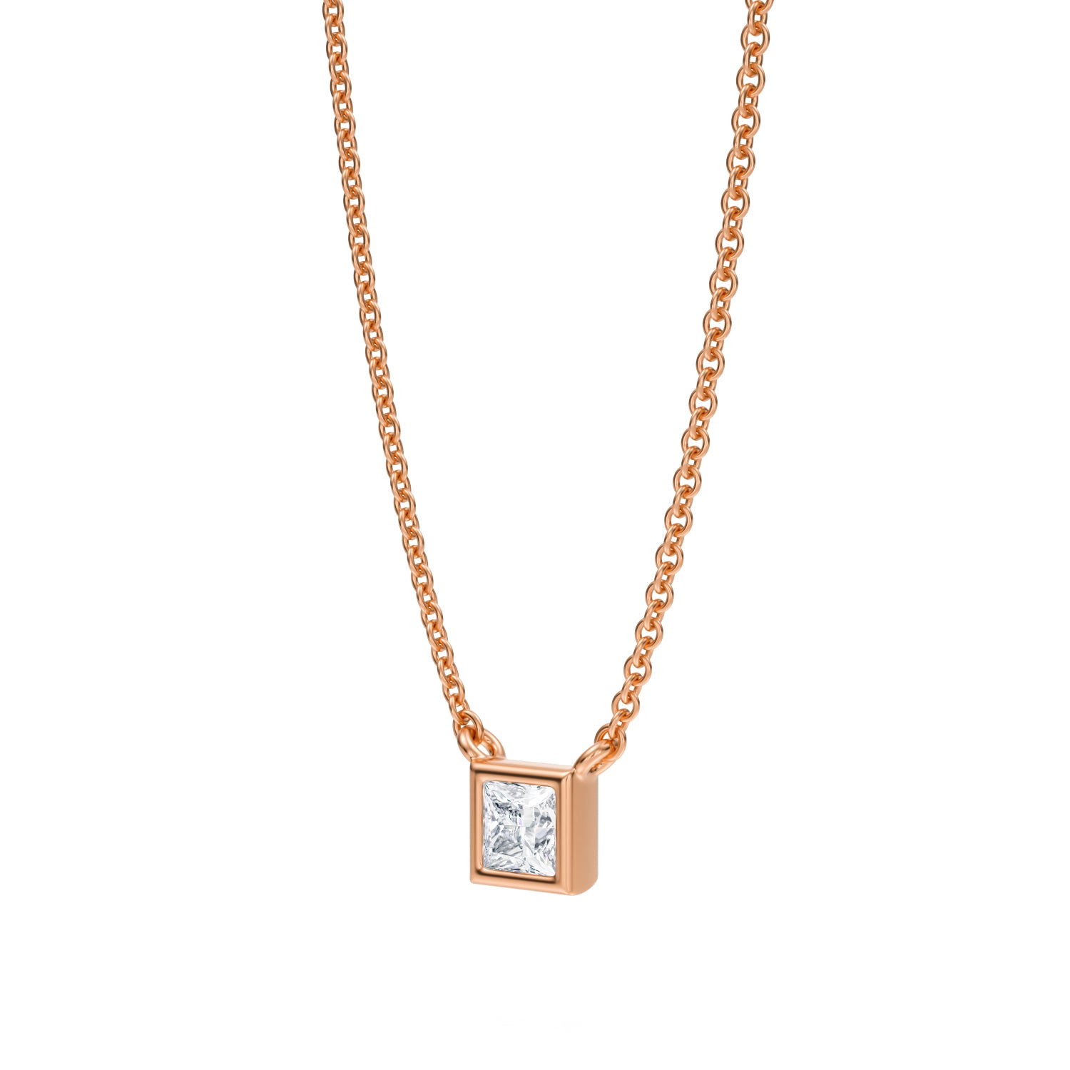 Princess Cut Bezel Solitaire Pendant Necklace - Michael Gabriels