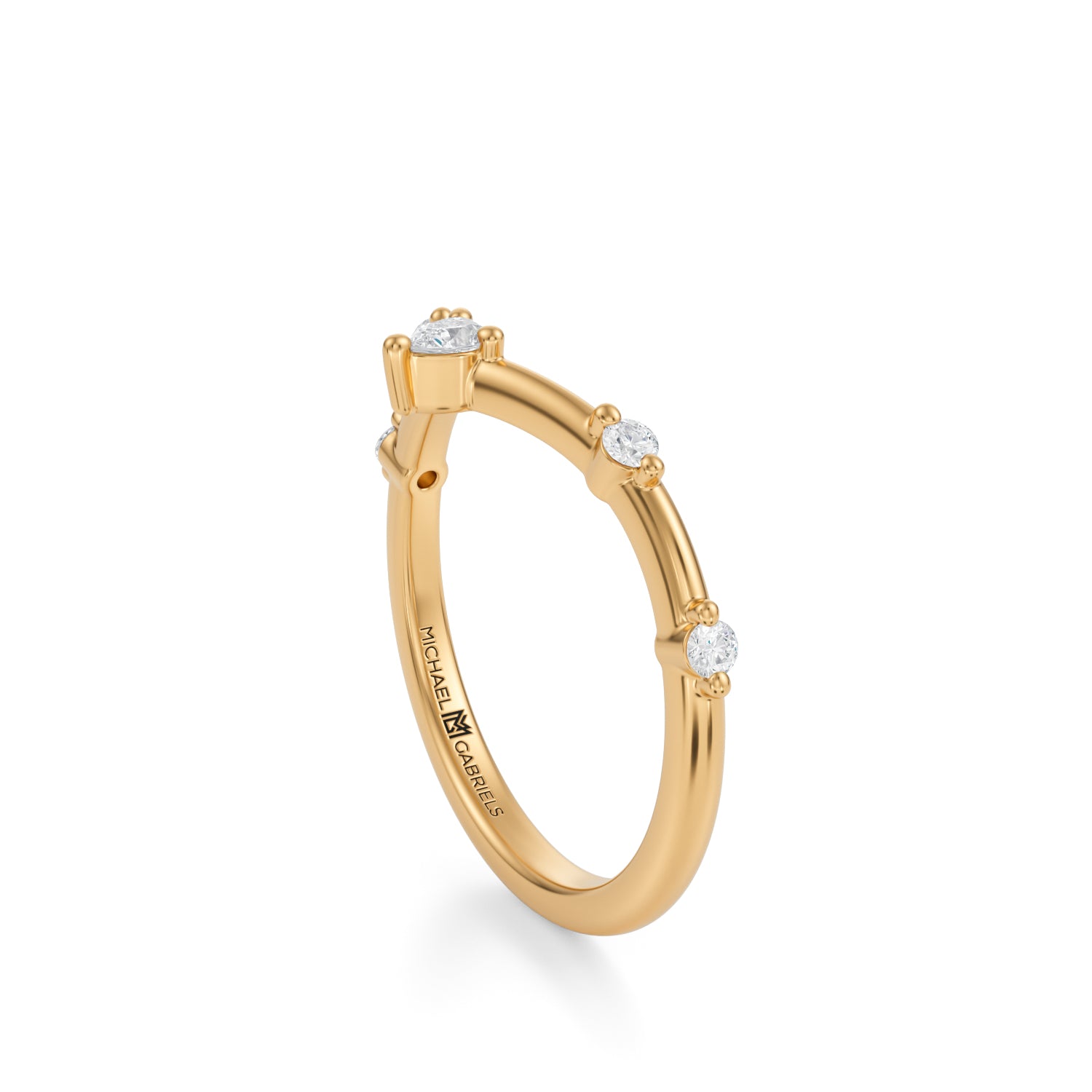Round & Pear Curved Distance Wedding Band - Michael Gabriels