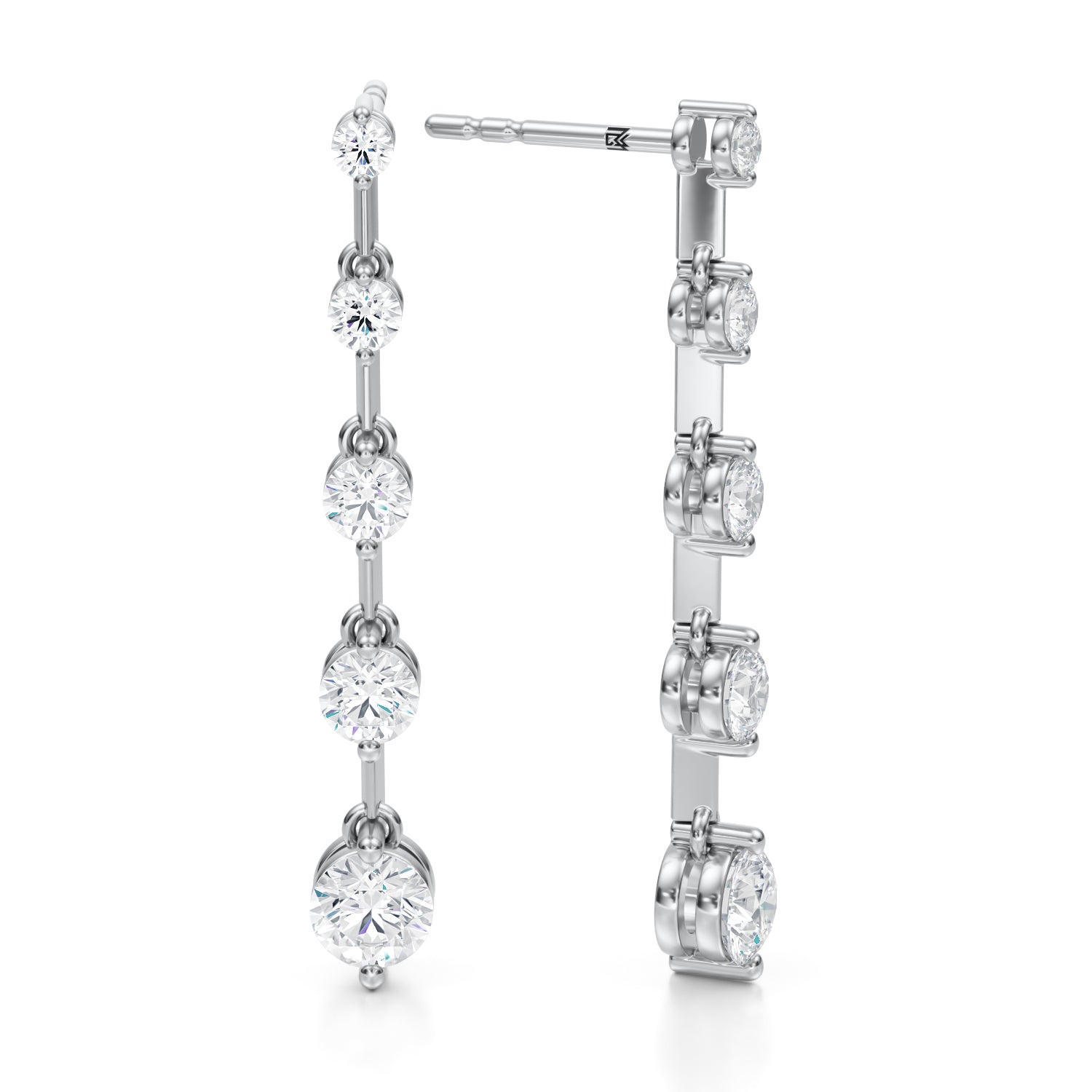 Round Graduated Dangle Lab Grown Diamond Distance Earrings - Michael Gabriels