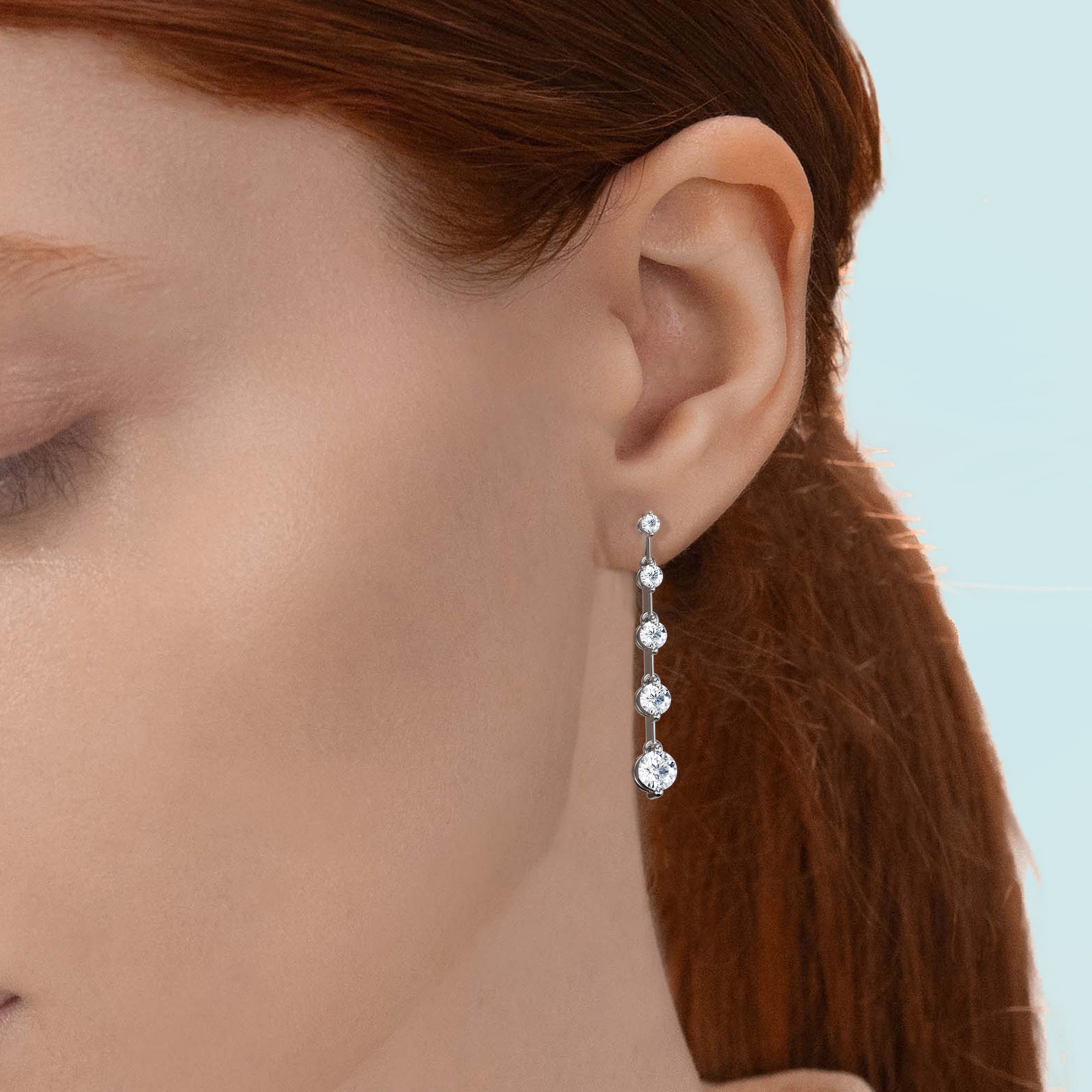 Round Graduated Dangle Lab Grown Diamond Distance Earrings - Michael Gabriels