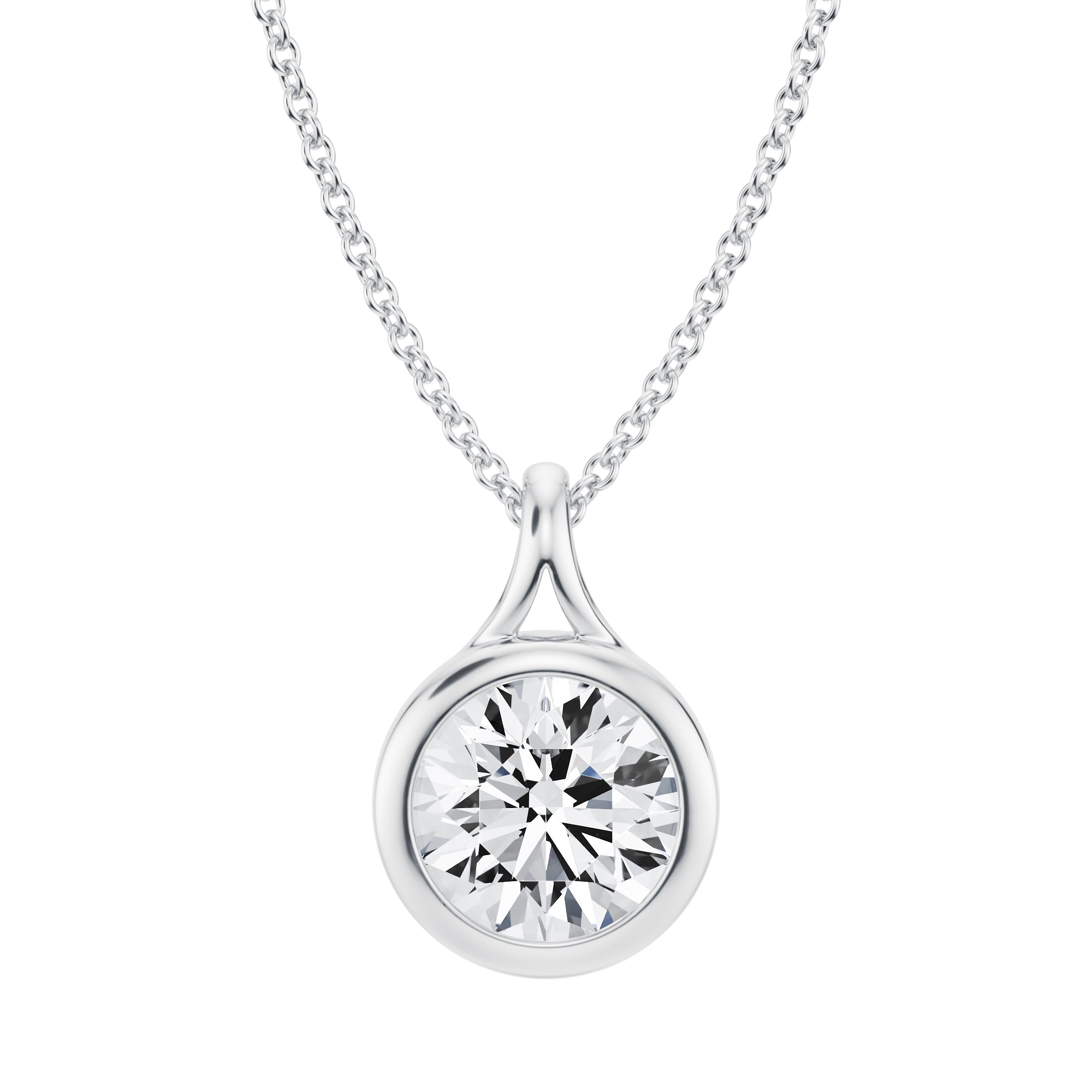 Round Lab Grown Diamond Bezel Necklace - 1.5 Carat - Michael Gabriels