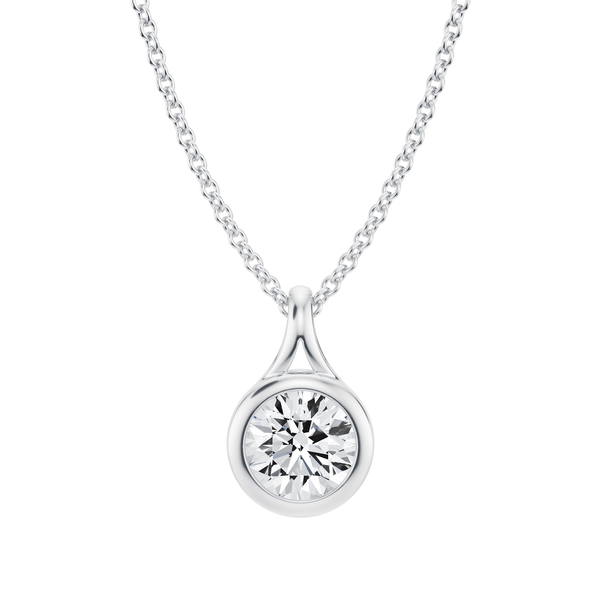 Round Lab Grown Diamond Bezel Necklace - 3/4 Carat - Michael Gabriels