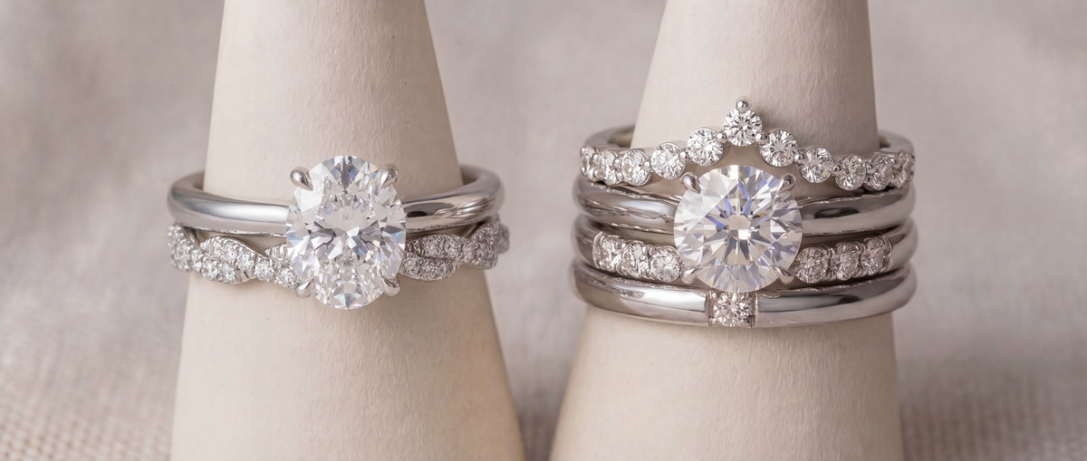 Image Showing Lab Grown Diamond Stacked Wedding bands