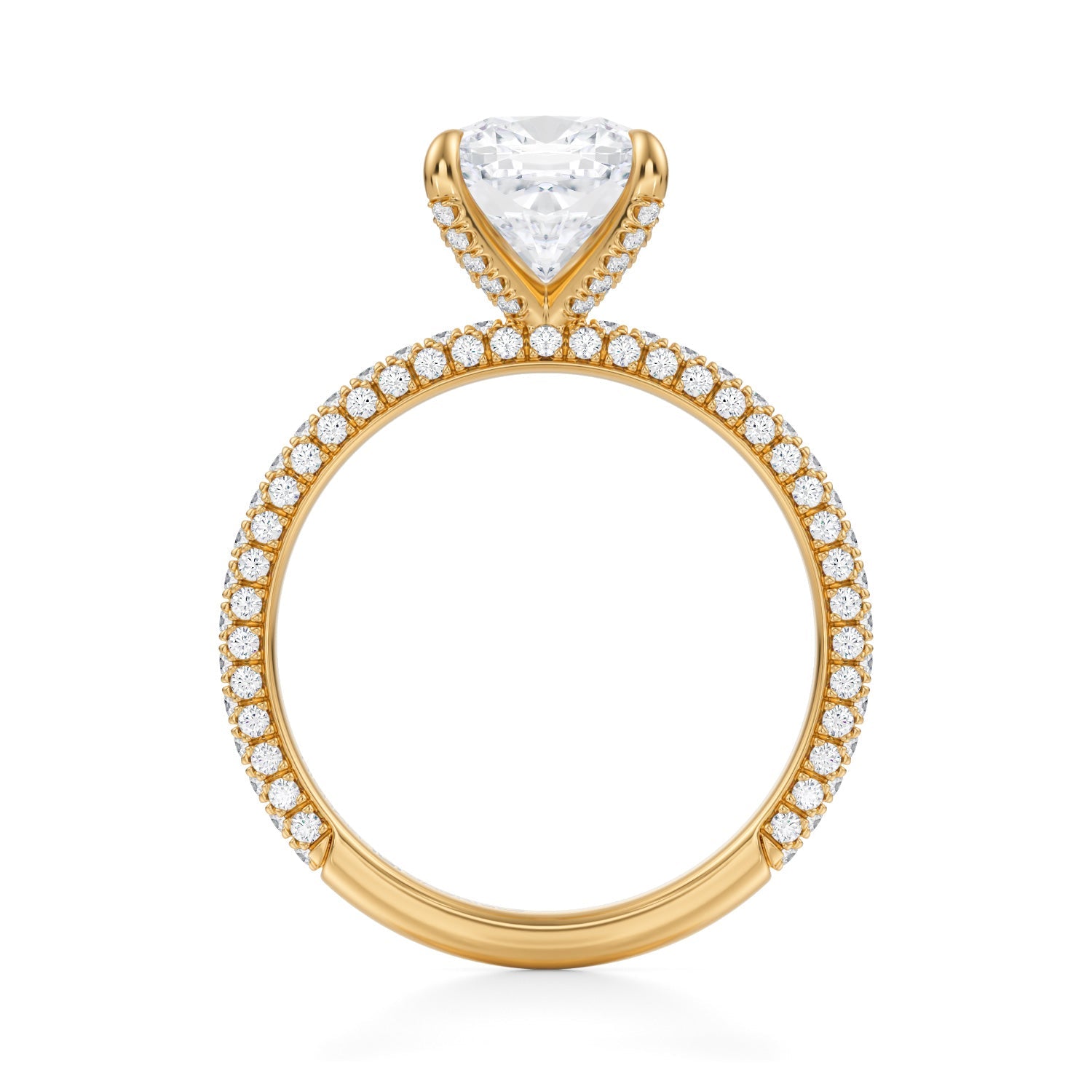 Cushion Double Edge Halo With Cathedral Trio Pave Ring (2.50 Carat E-VS1) - Michael Gabriels