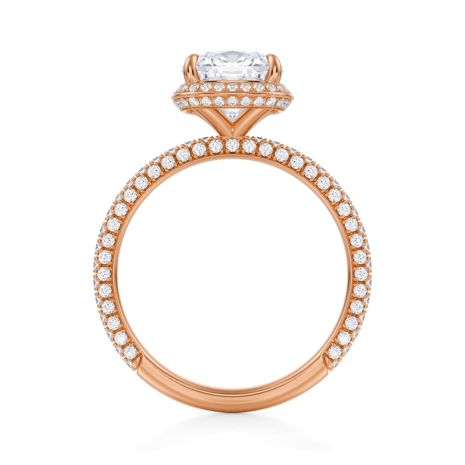Cushion Knife Edge Halo With Trio Pave Ring (3.70 Carat E-VVS2) - Michael Gabriels