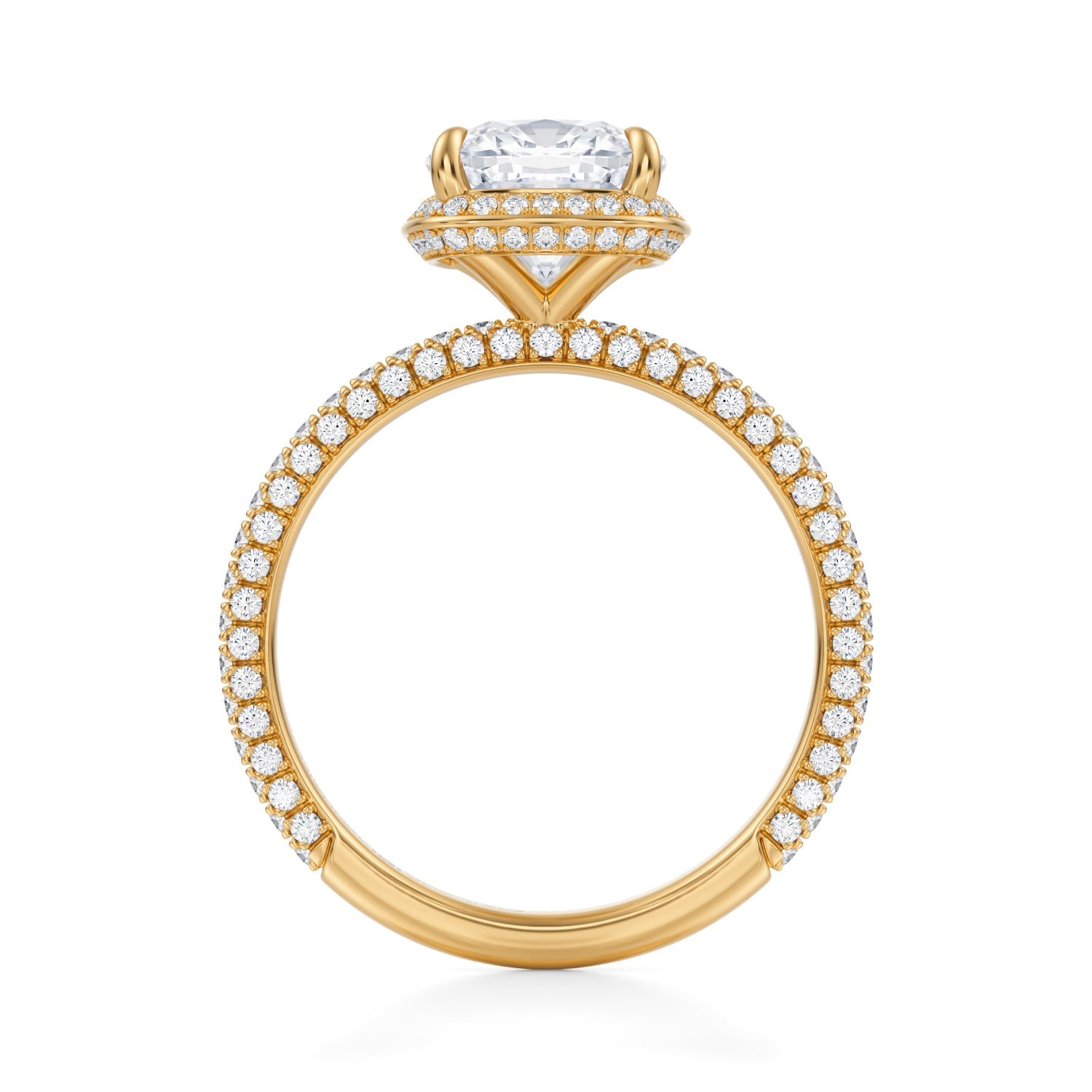 Cushion Knife Edge Halo With Trio Pave Ring (3.70 Carat E-VVS2) - Michael Gabriels