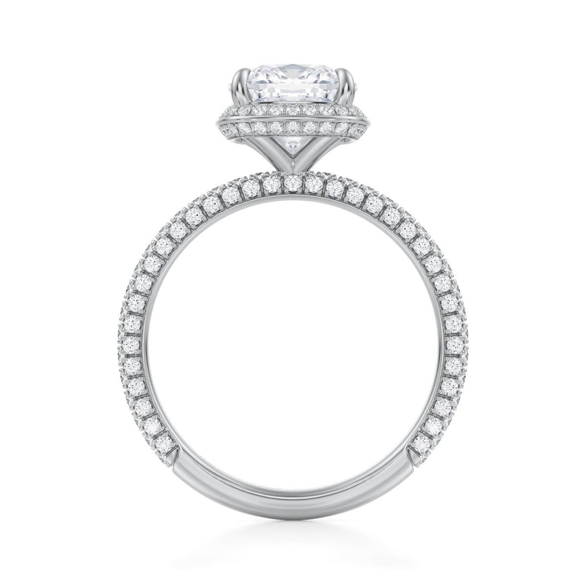 Cushion Knife Edge Halo With Trio Pave Ring (3.70 Carat E-VVS2) - Michael Gabriels