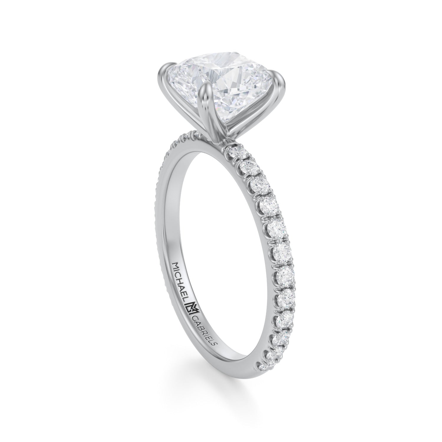 Cushion Modern Pave Ring (2.50 Carat F-VVS2) - Michael Gabriels