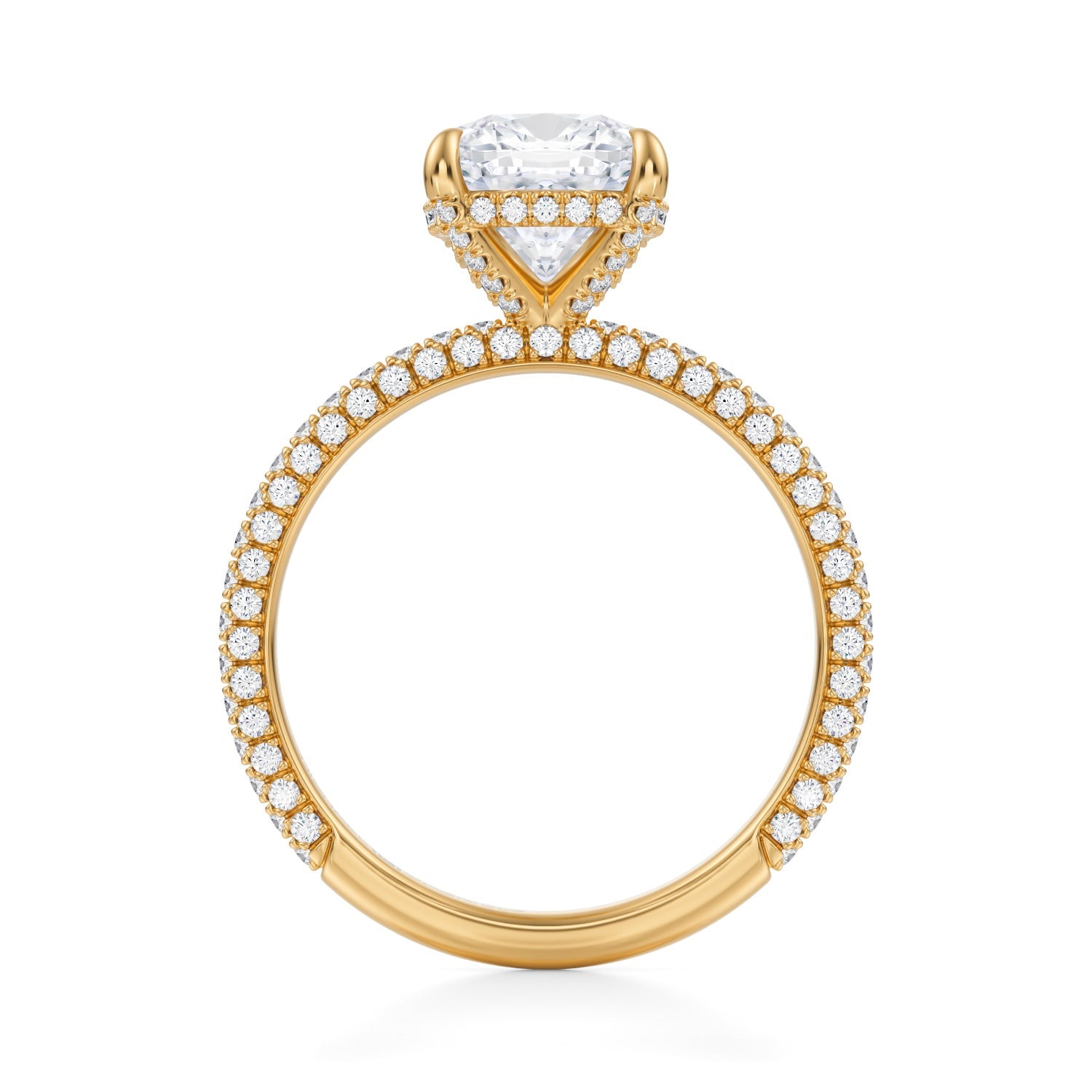 Cushion Pave Basket With Trio Pave Ring (1.00 Carat G-VVS2) - Michael Gabriels