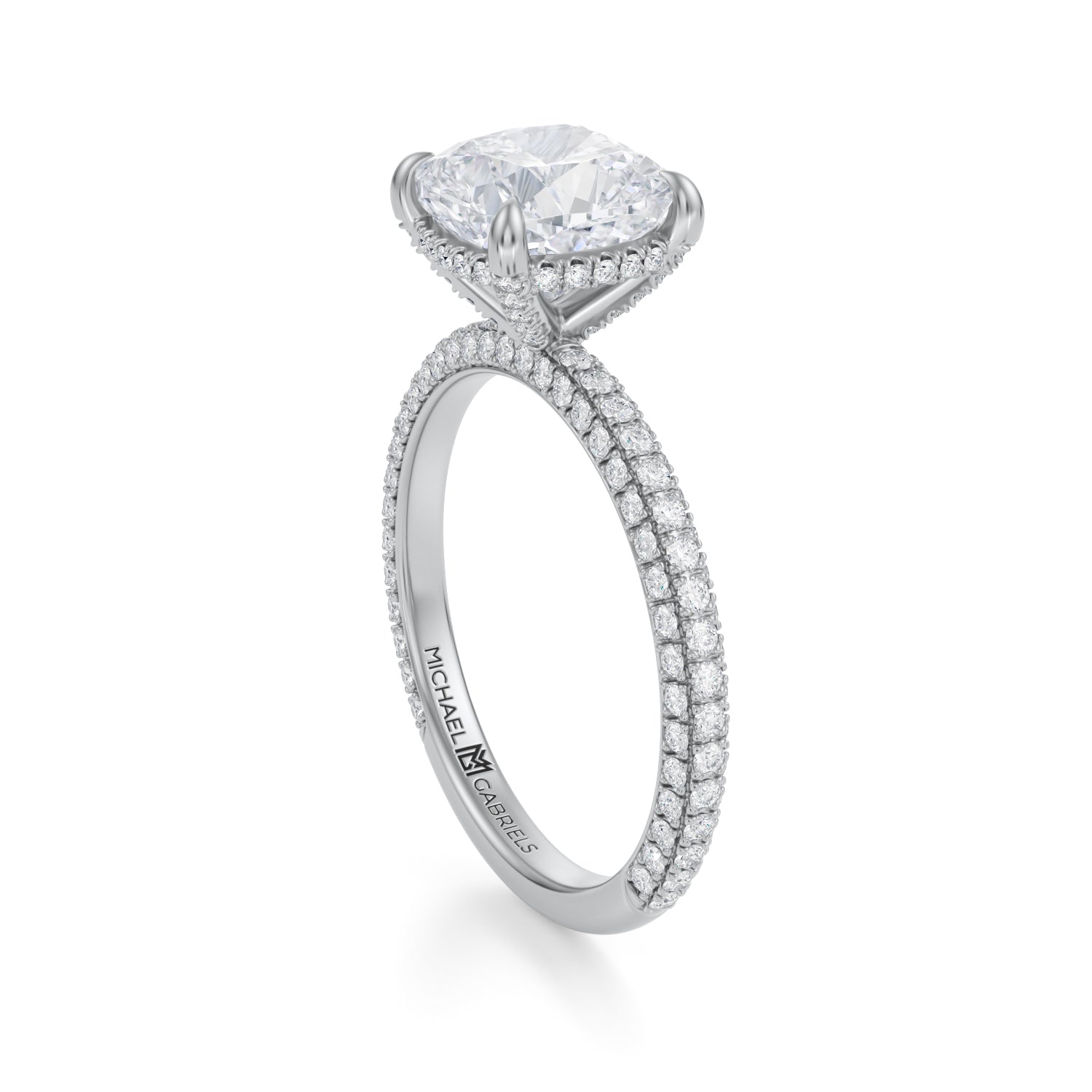 Cushion Pave Basket With Trio Pave Ring (3.40 Carat D-VS1) - Michael Gabriels
