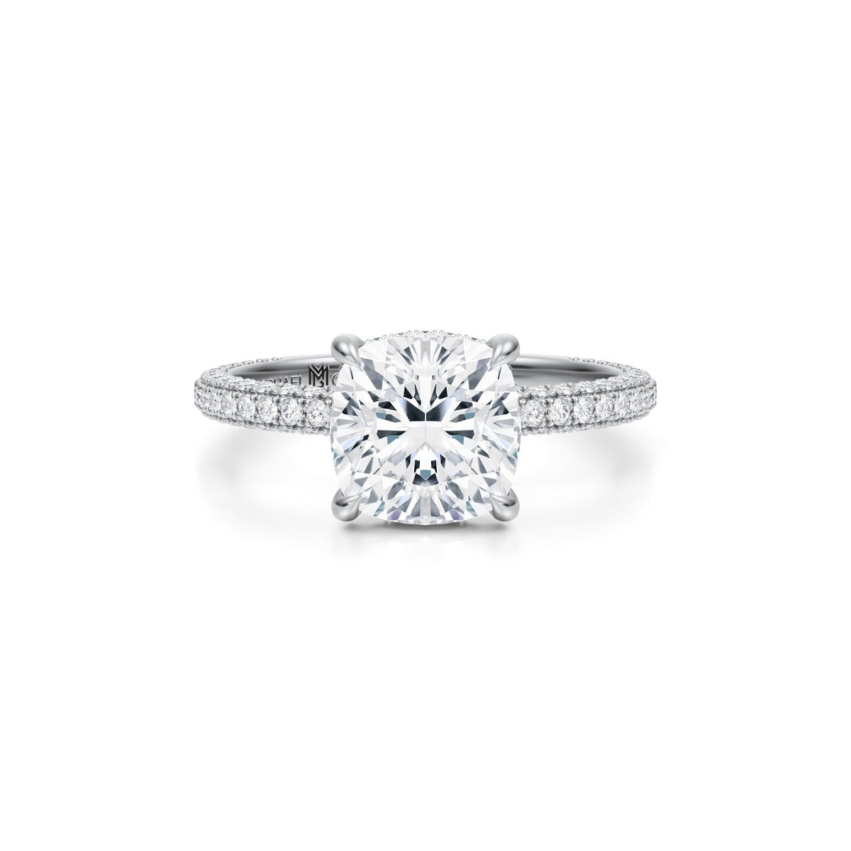 Cushion Pave Basket With Trio Pave Ring (3.50 Carat G-VVS2) - Michael Gabriels