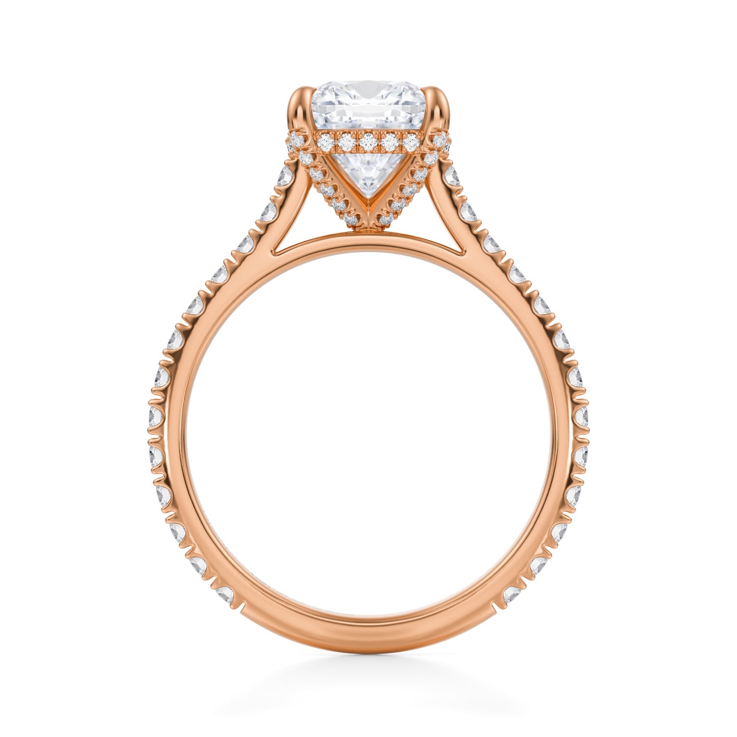Cushion Pave Cathedral Ring With Pave Basket (2.00 Carat F-VS1) - Michael Gabriels