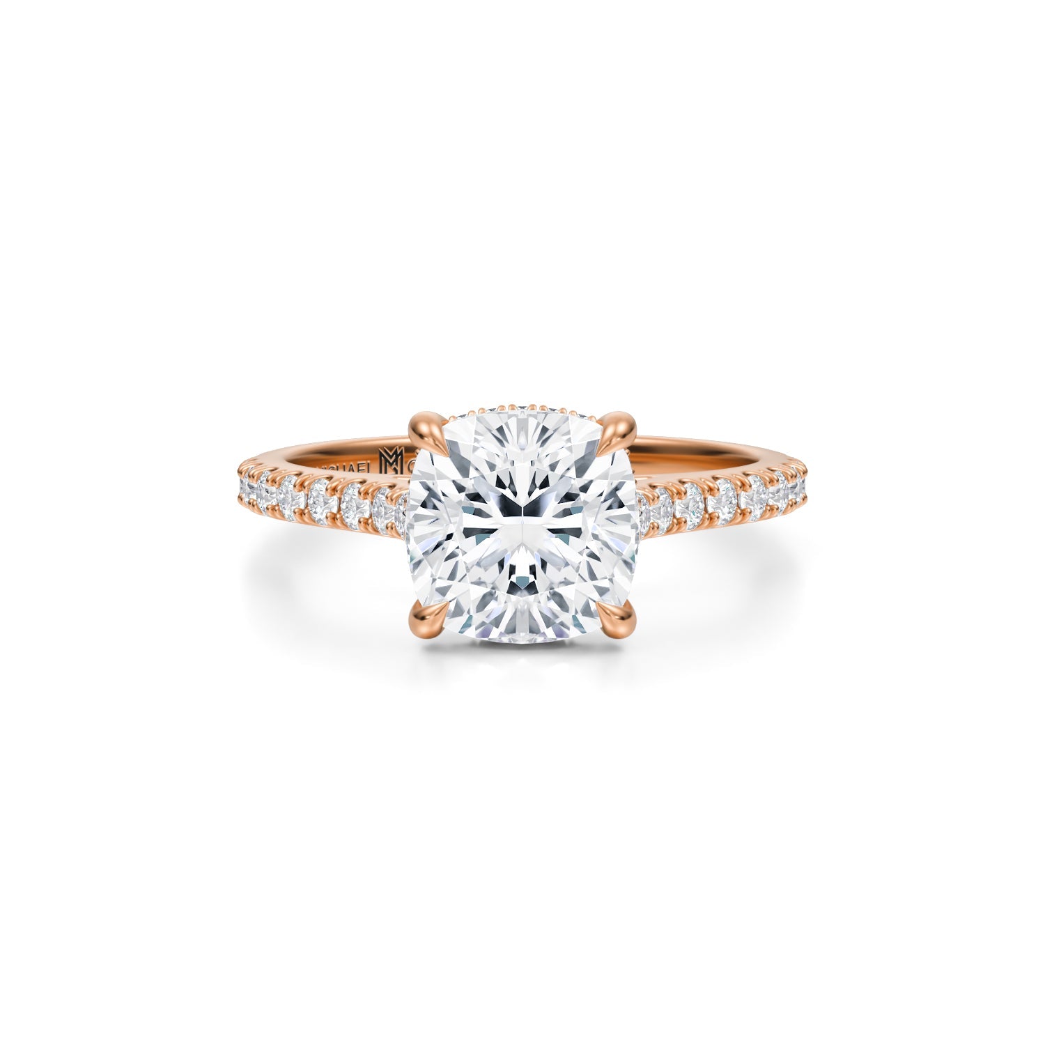 Cushion Pave Cathedral Ring With Pave Basket (3.00 Carat E-VVS2) - Michael Gabriels