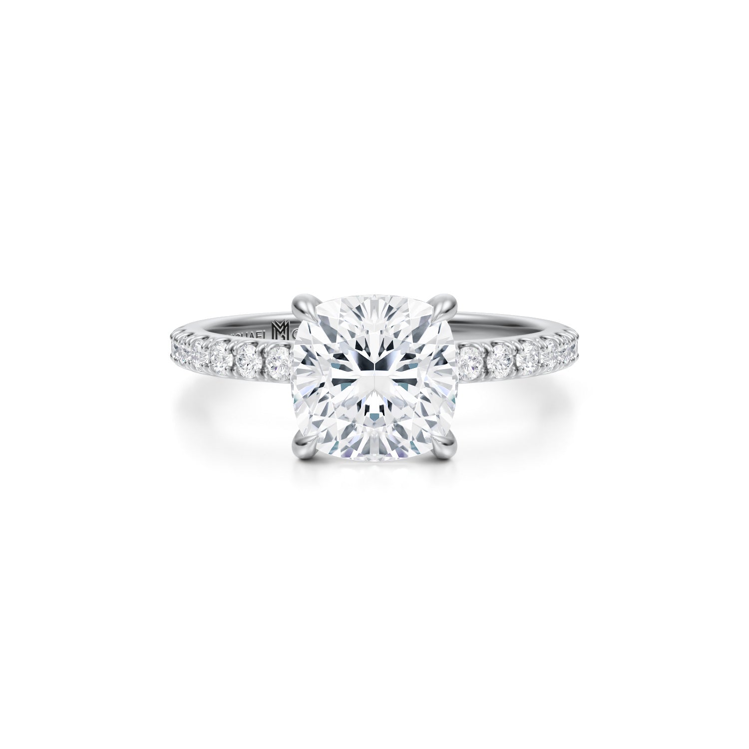 Cushion Pave Ring With Pave Prongs (3.00 Carat D-VVS2) - Michael Gabriels
