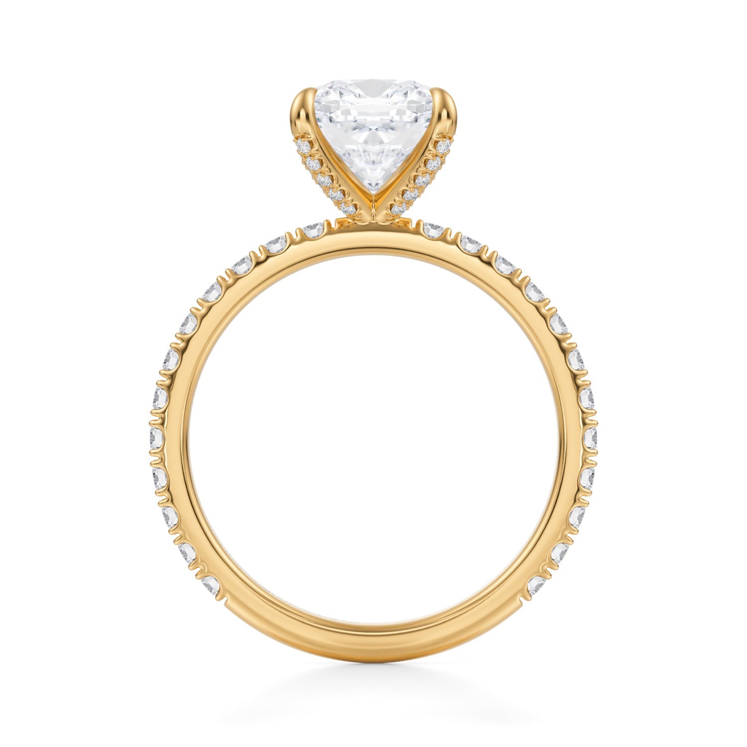 Cushion Pave Ring With Pave Prongs (3.50 Carat F-VVS2) - Michael Gabriels