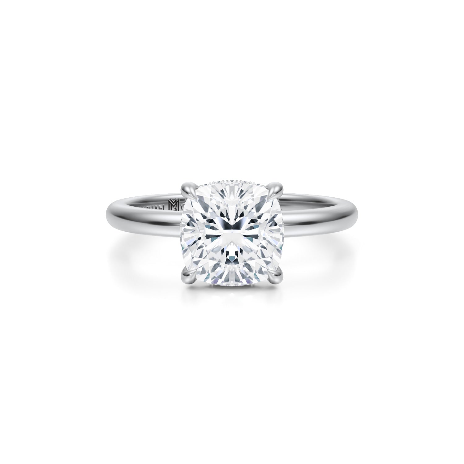 Cushion Solitaire Ring With Pave Basket (3.00 Carat G-VVS2) - Michael Gabriels