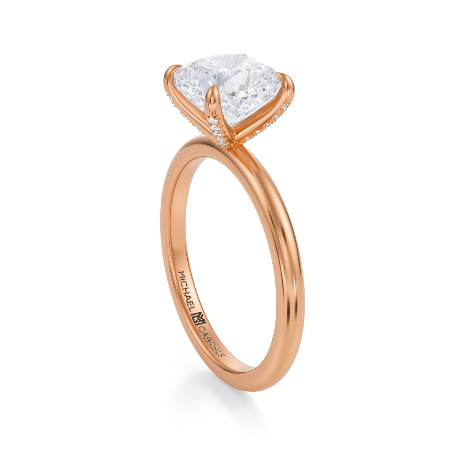 Cushion Solitaire Ring With Pave Prongs (2.50 Carat E-VVS2) - Michael Gabriels