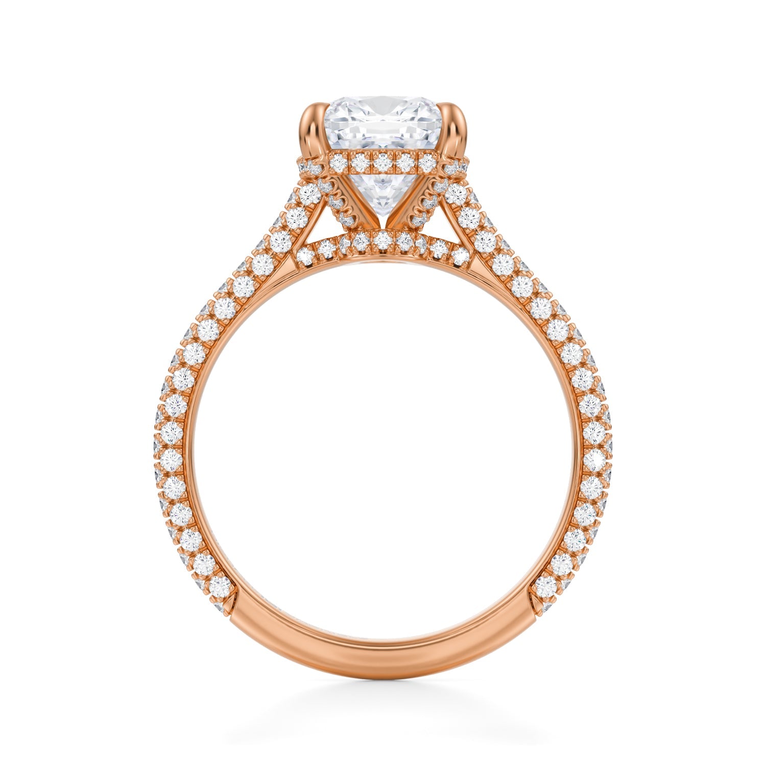 Cushion Trio Pave Cathedral Ring With Low Pave Basket (2.70 Carat D-VVS2) - Michael Gabriels