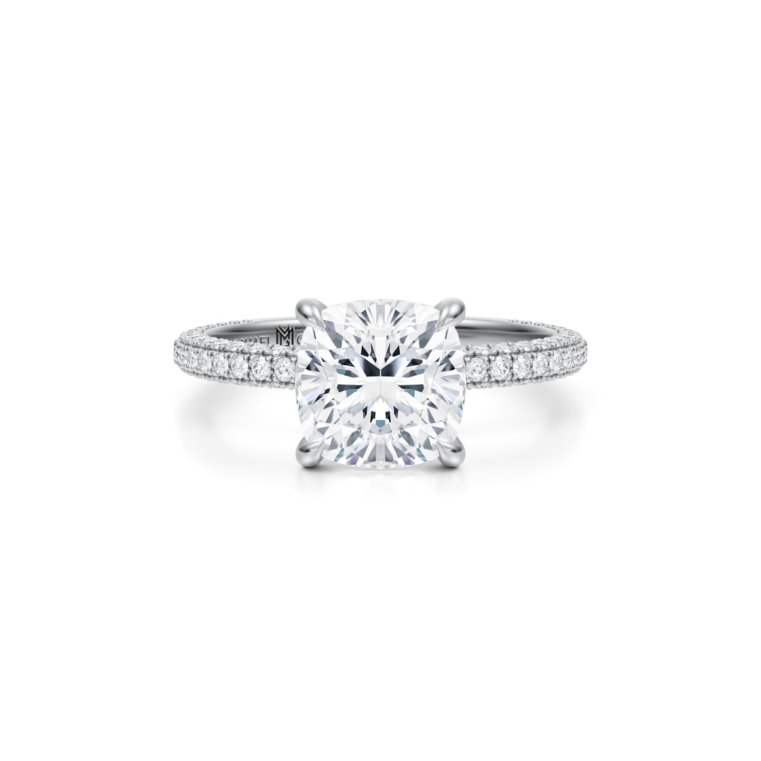 Cushion Trio Pave Ring (2.20 Carat E-VVS2) - Michael Gabriels