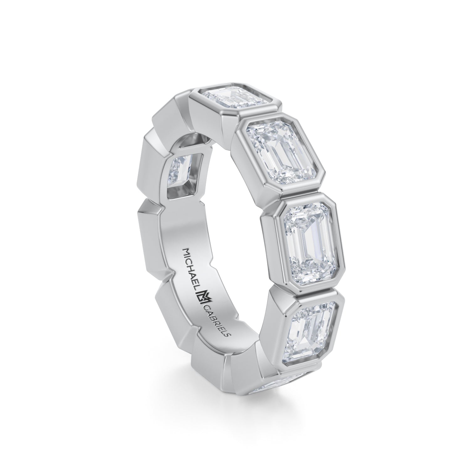 Emerald Bezel Lab Grown Diamond Horizontal Eternity Band - Large - Michael Gabriels