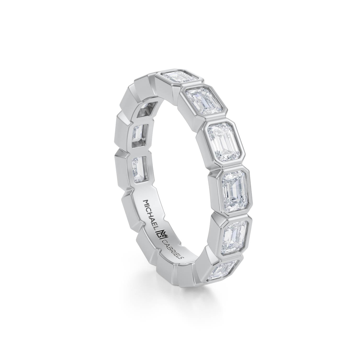 Emerald Bezel Lab Grown Diamond Horizontal Eternity Band - Petite - Michael Gabriels