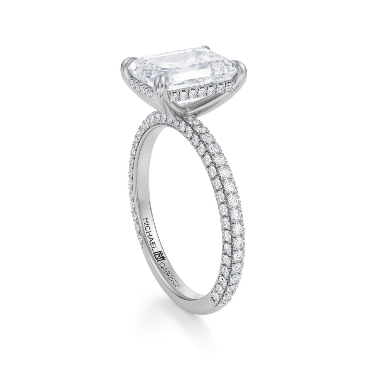 Emerald Invisible Halo With Trio Pave Ring (2.50 Carat G-VS1) - Michael Gabriels