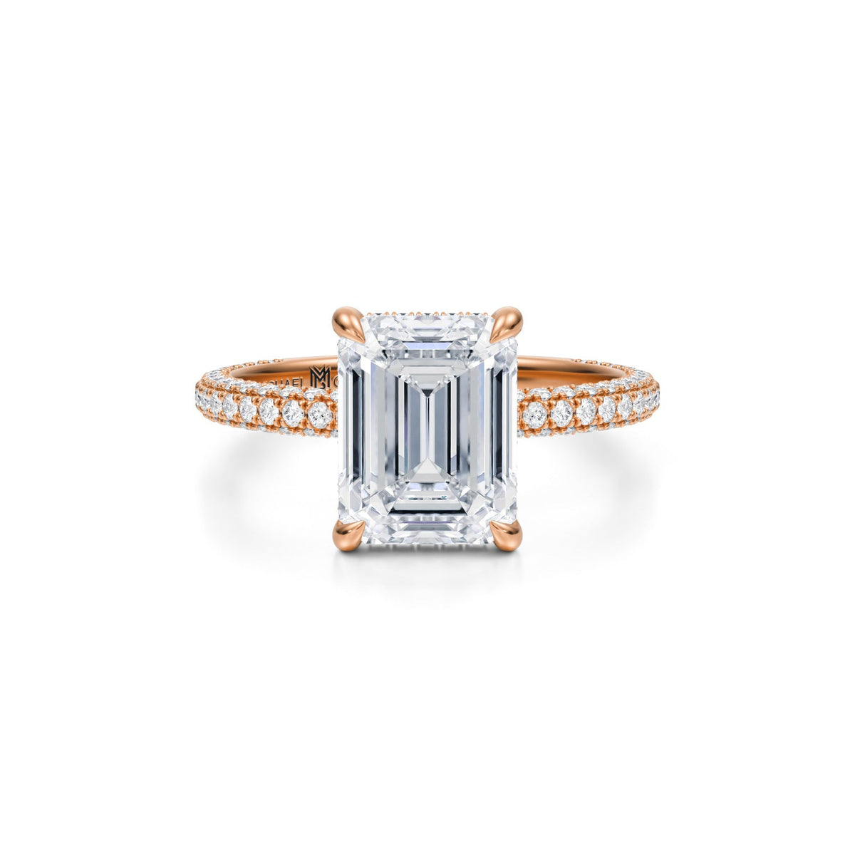 Emerald Invisible Halo With Trio Pave Ring (3.70 Carat F-VS1) - Michael Gabriels