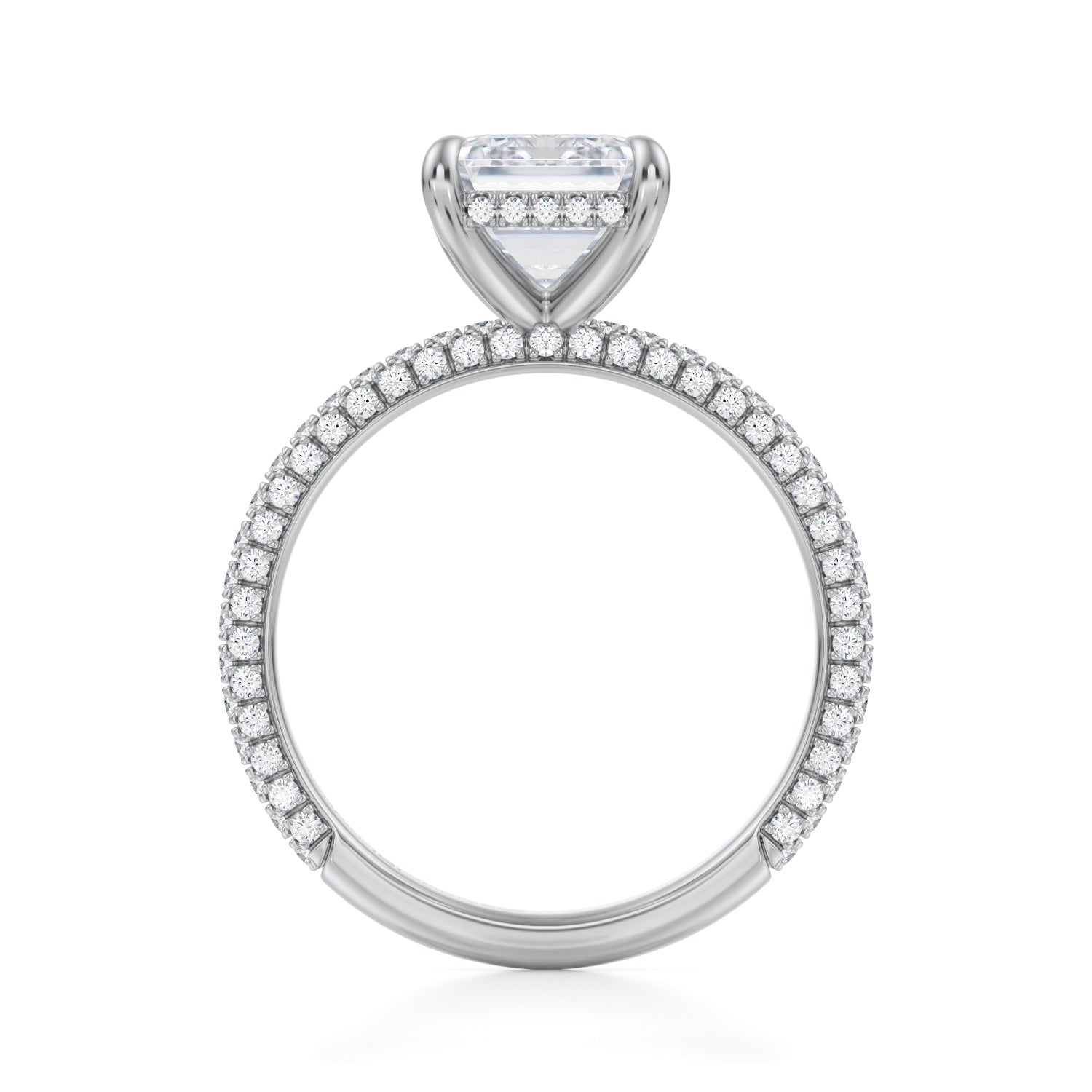 Emerald Invisible Halo With Trio Pave Ring (3.70 Carat F-VS1) - Michael Gabriels
