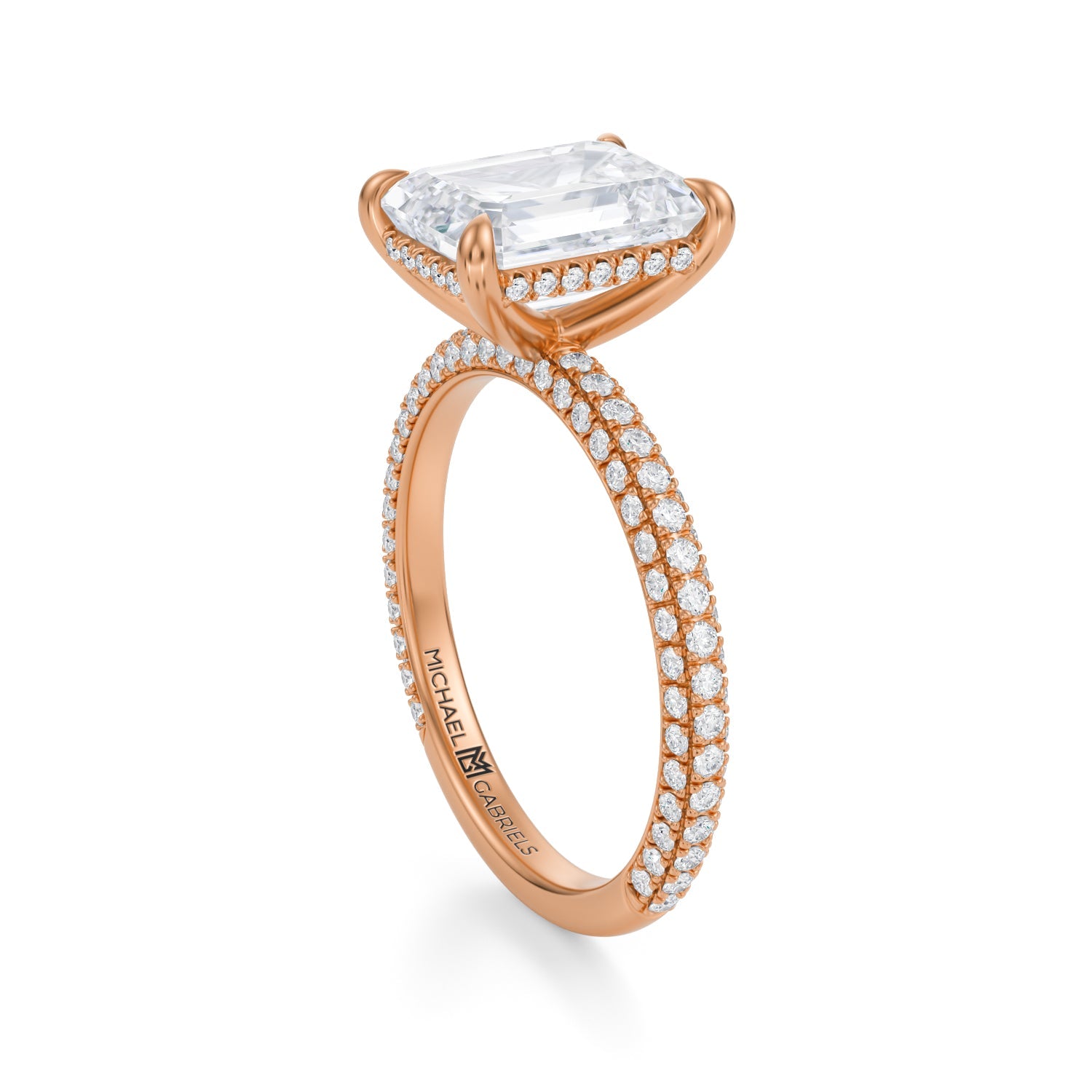 Emerald Invisible Halo With Trio Pave Ring (3.70 Carat G-VVS2) - Michael Gabriels