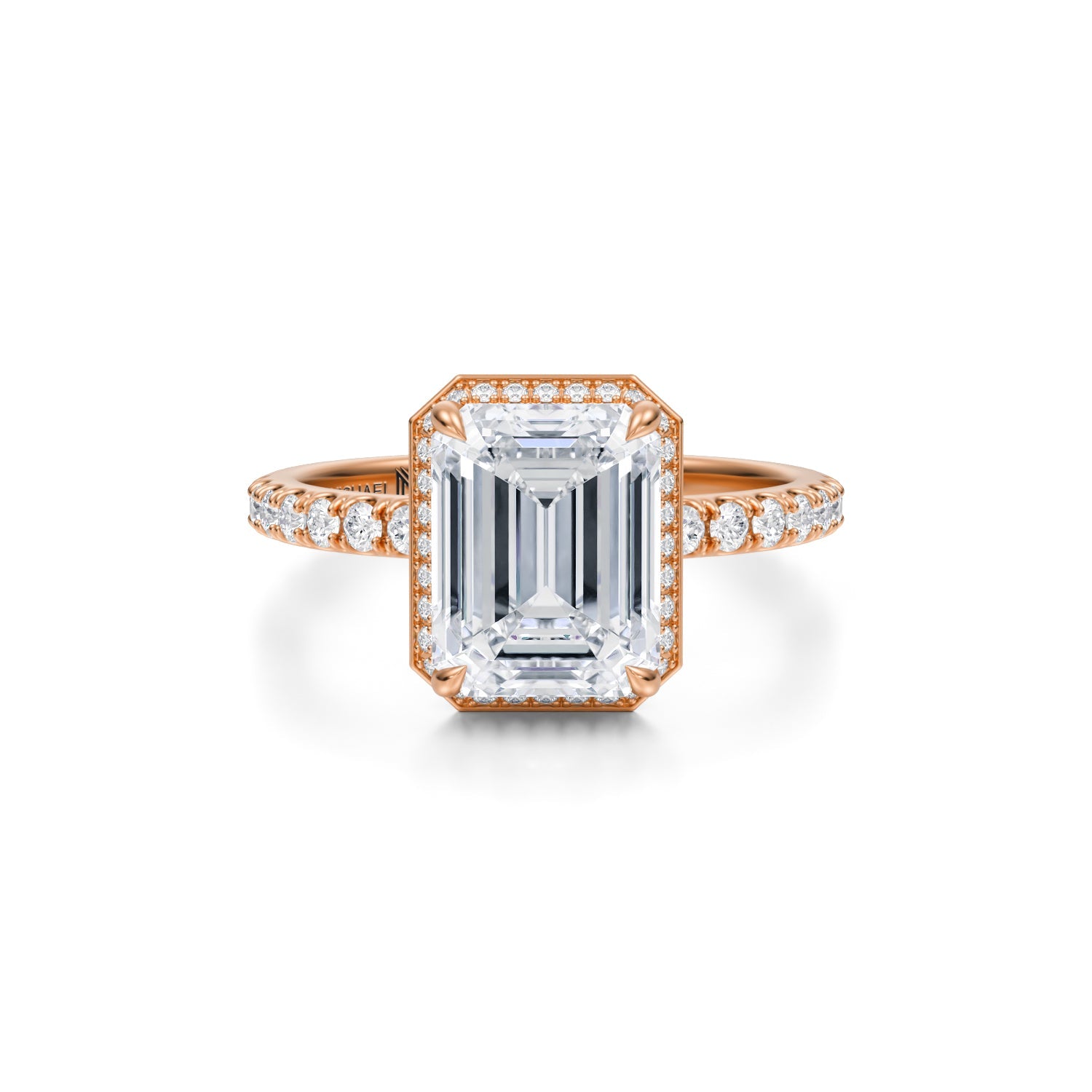 Emerald Knife Edge Halo With Pave Ring (1.50 Carat E-VVS2) - Michael Gabriels