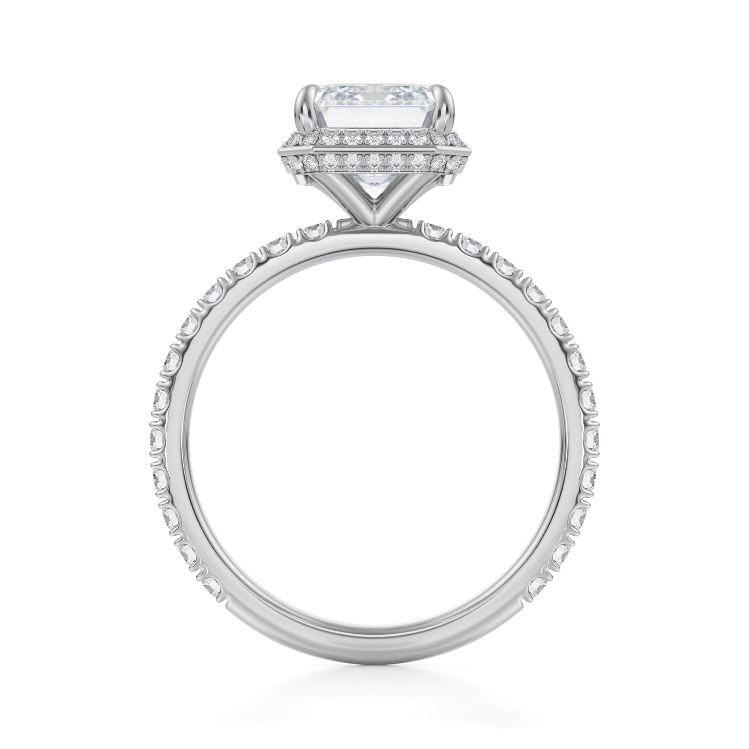 Emerald Knife Edge Halo With Pave Ring (1.70 Carat E-VVS2) - Michael Gabriels