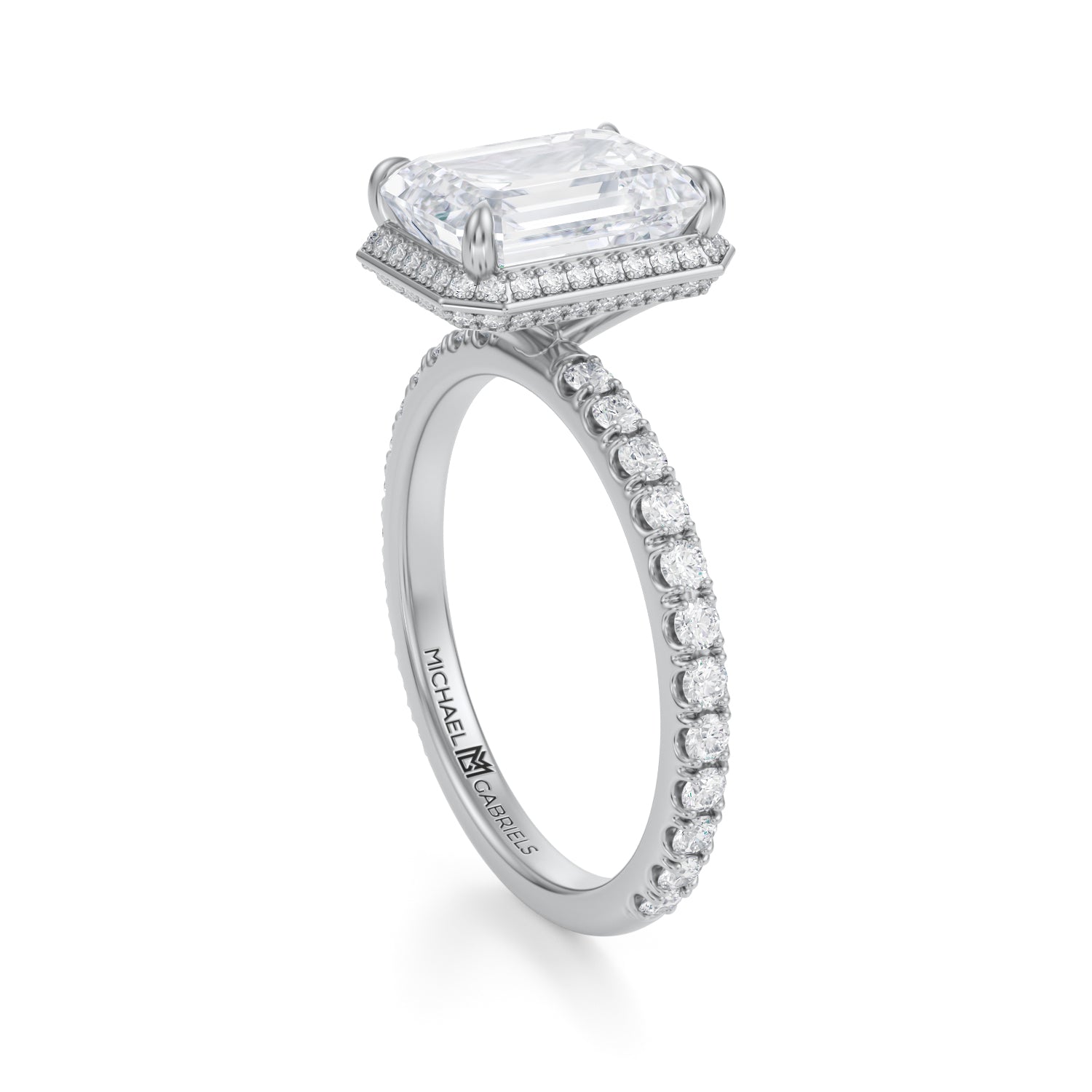 Emerald Knife Edge Halo With Pave Ring (2.20 Carat D-VVS2) - Michael Gabriels