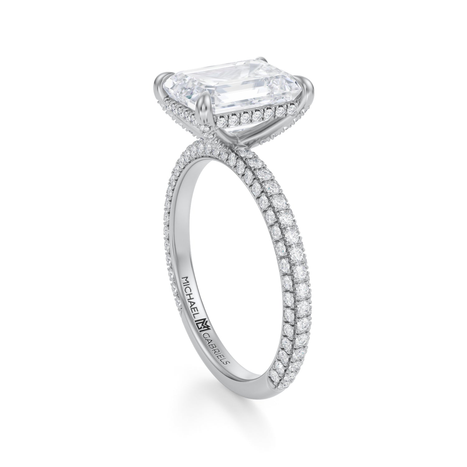 Emerald Pave Basket With Trio Pave Ring (1.70 Carat E-VS1) - Michael Gabriels