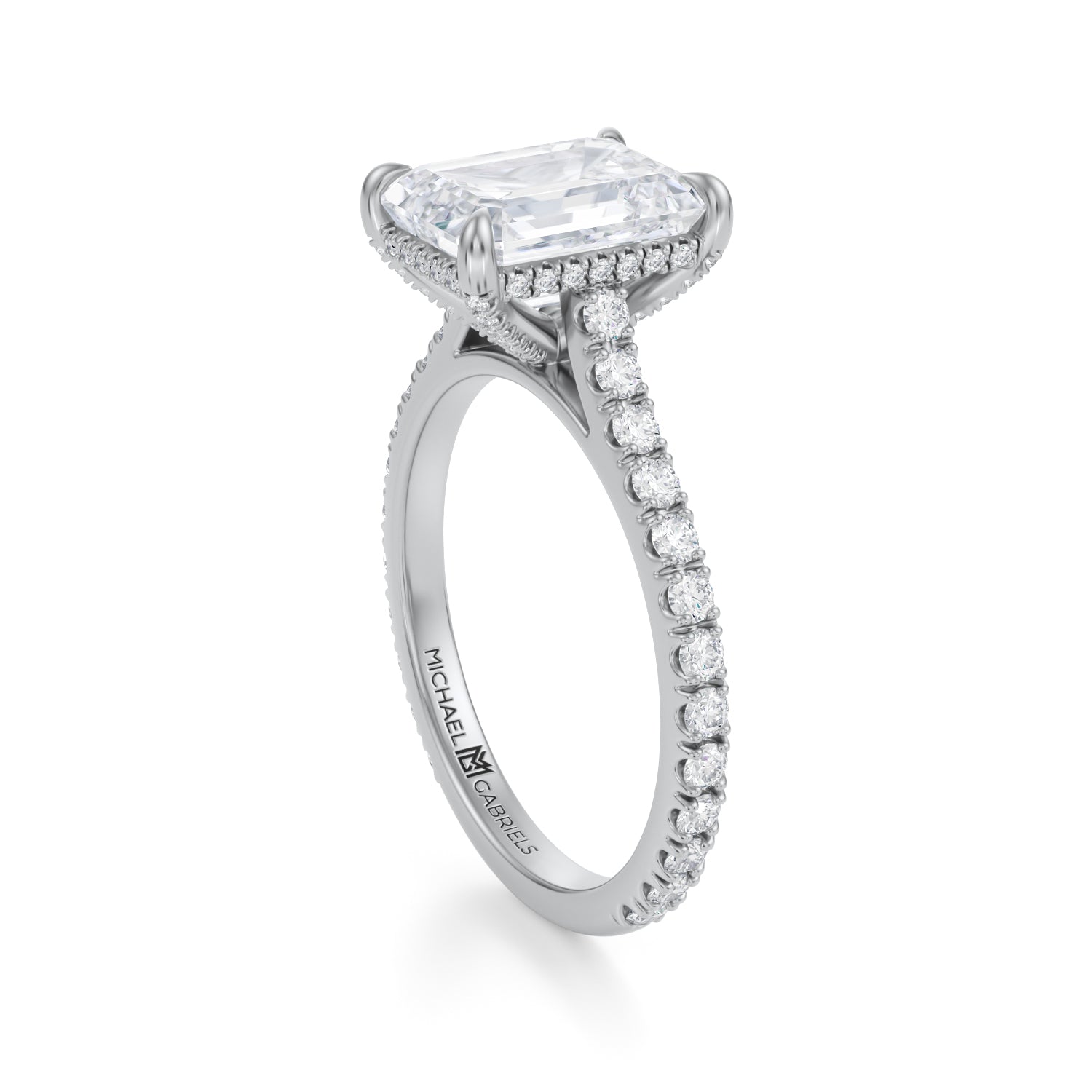 Emerald Pave Cathedral Ring With Pave Basket (2.00 Carat D-VS1) - Michael Gabriels