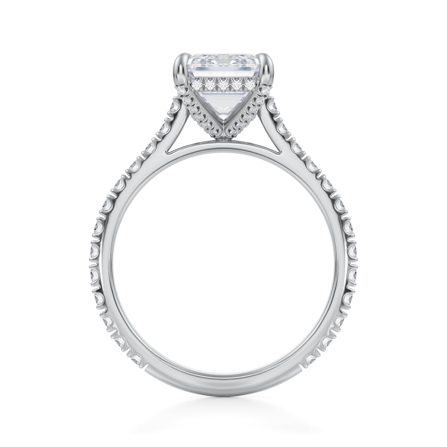 Emerald Pave Cathedral Ring With Pave Basket (2.20 Carat G-VVS2) - Michael Gabriels