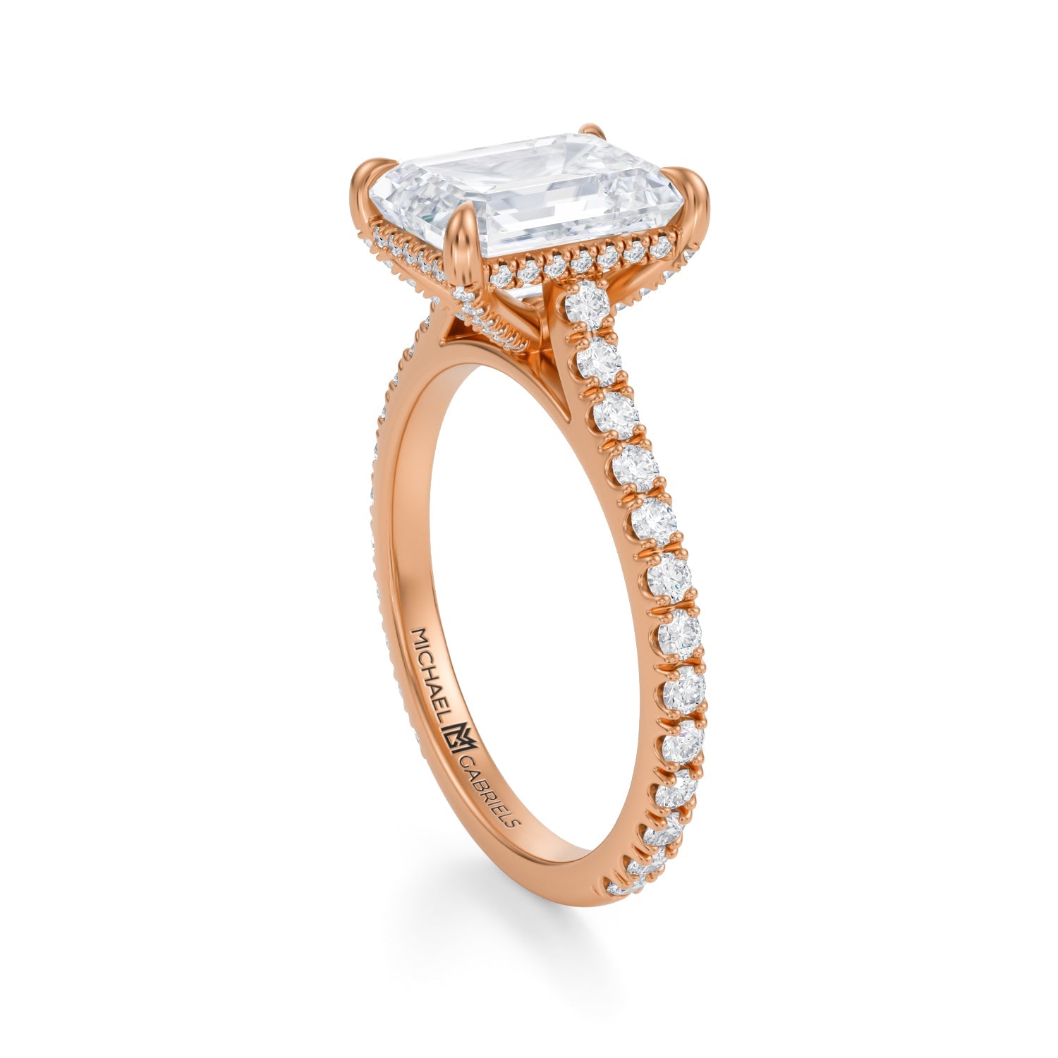 Emerald Pave Cathedral Ring With Pave Basket (3.70 Carat F-VS1) - Michael Gabriels