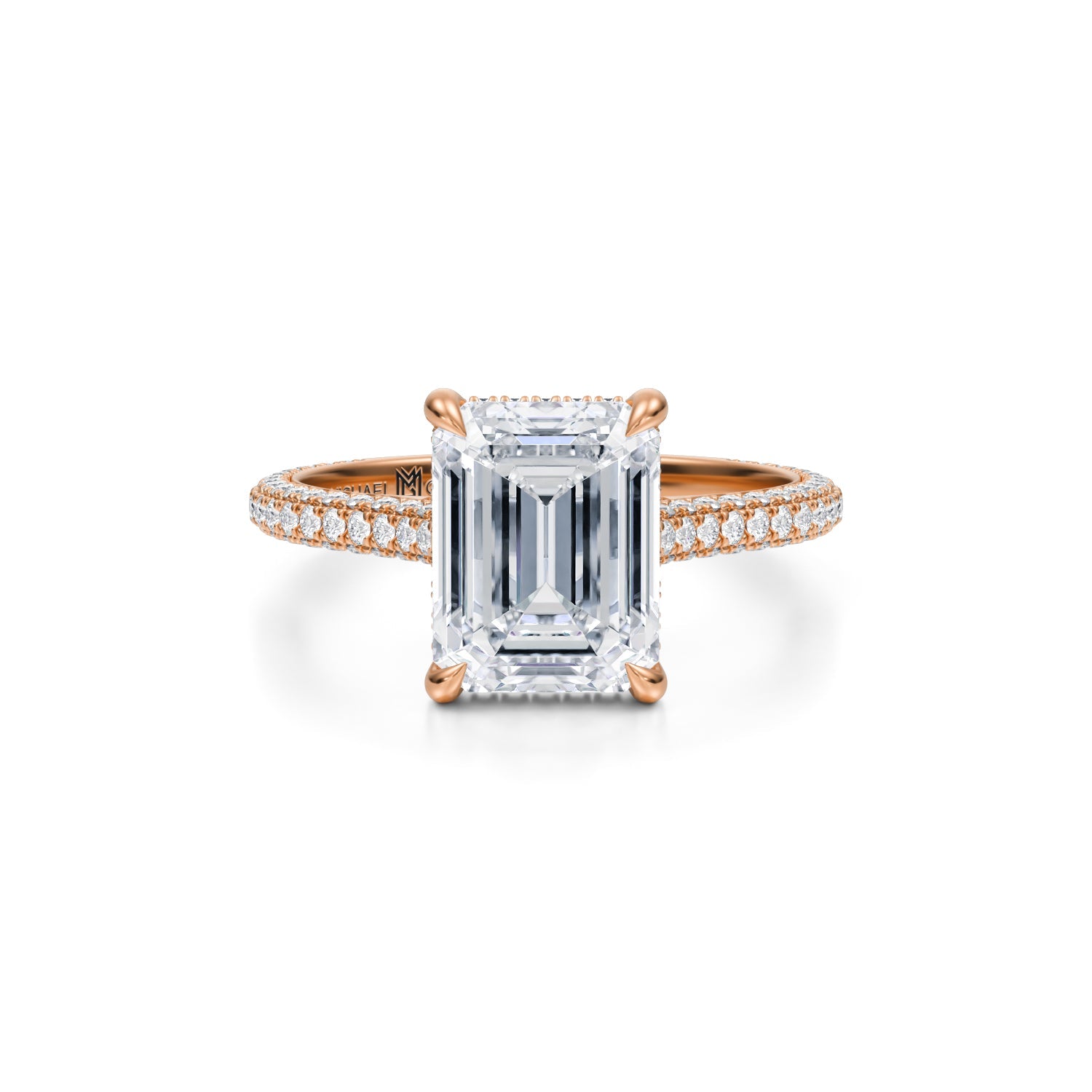 Emerald Trio Pave Cathedral Ring With Low Pave Basket (3.70 Carat G-VS1) - Michael Gabriels