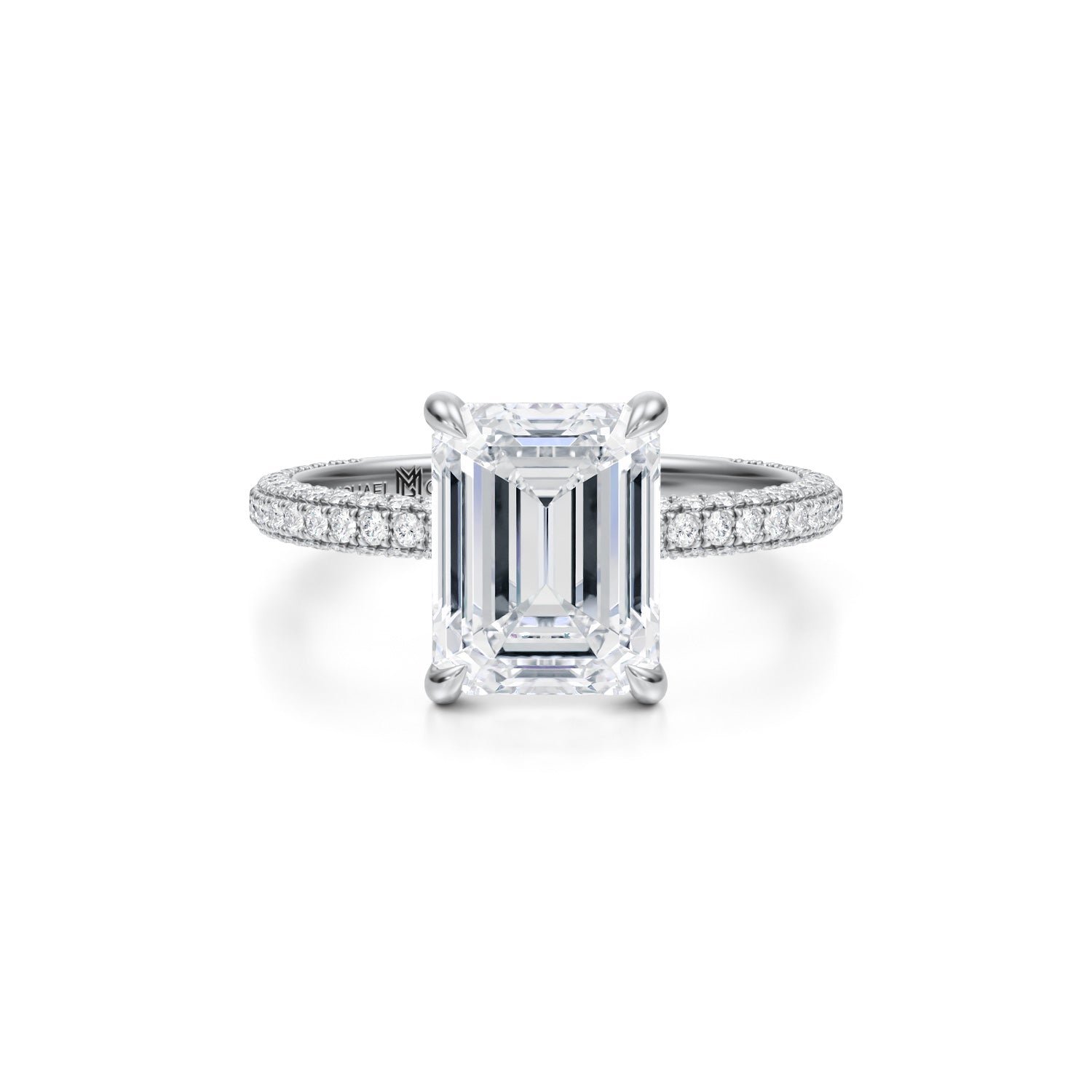 Emerald Trio Pave Ring (1.70 Carat F-VS1) - Michael Gabriels