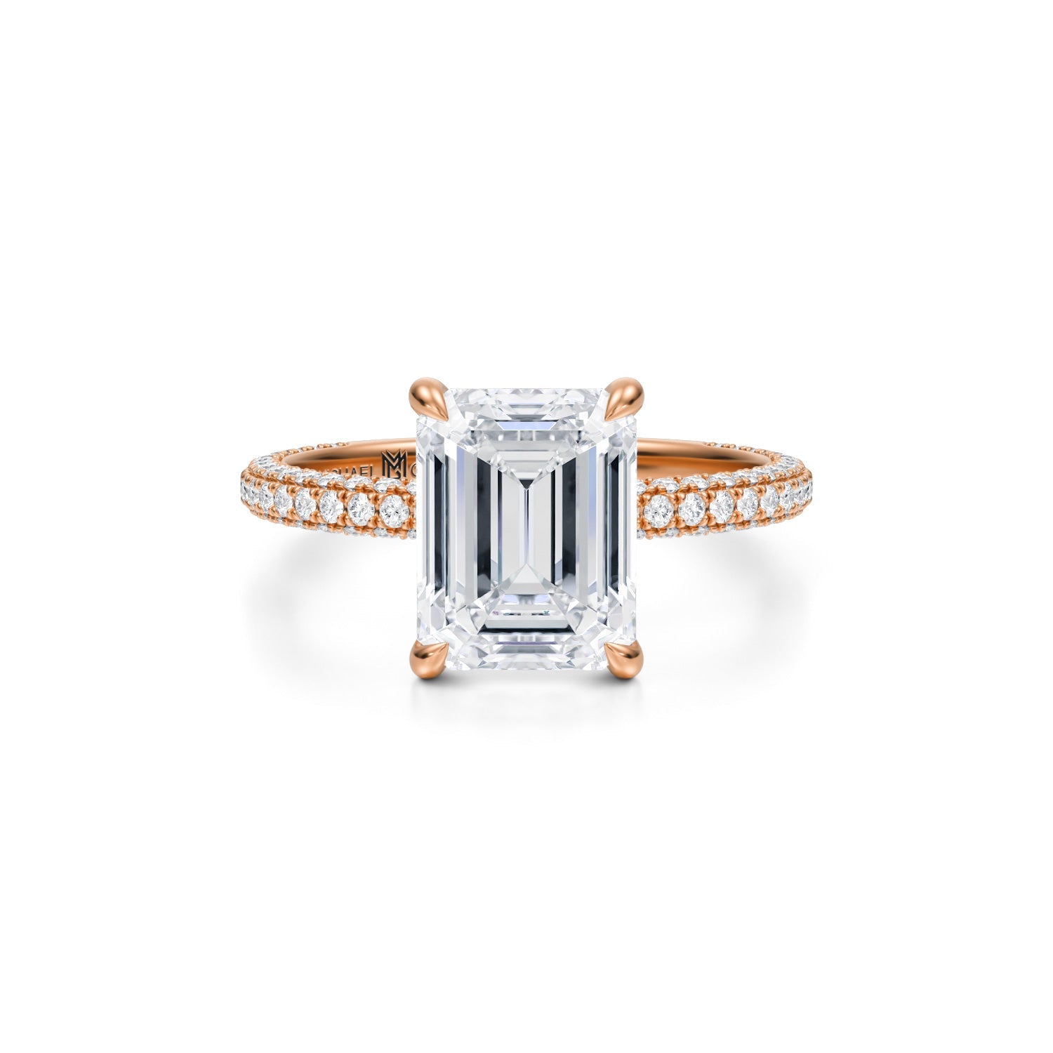 Emerald Trio Pave Ring With Pave Prongs (1.70 Carat F-VVS2) - Michael Gabriels