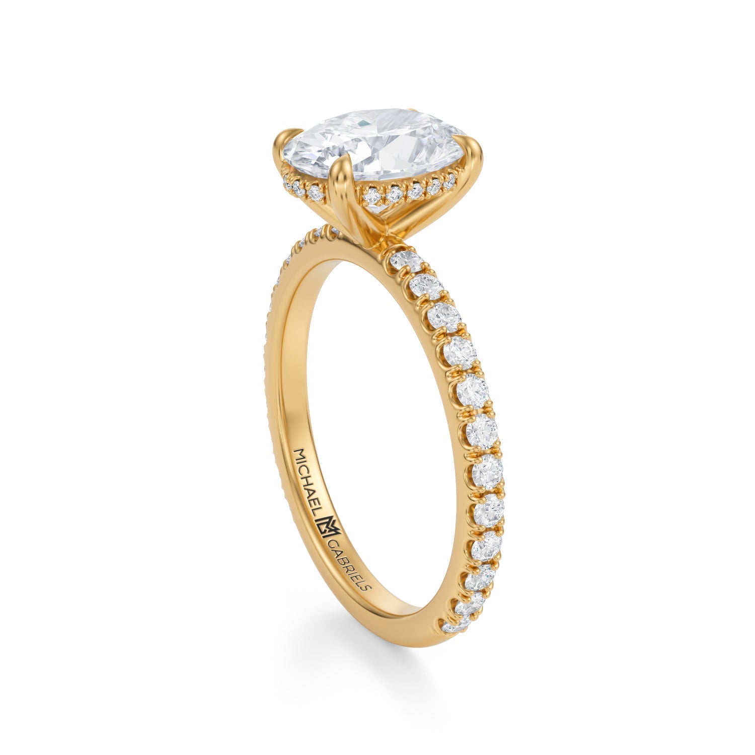 Oval Invisible Halo With Pave Ring (3.20 Carat F-VVS2) - Michael Gabriels