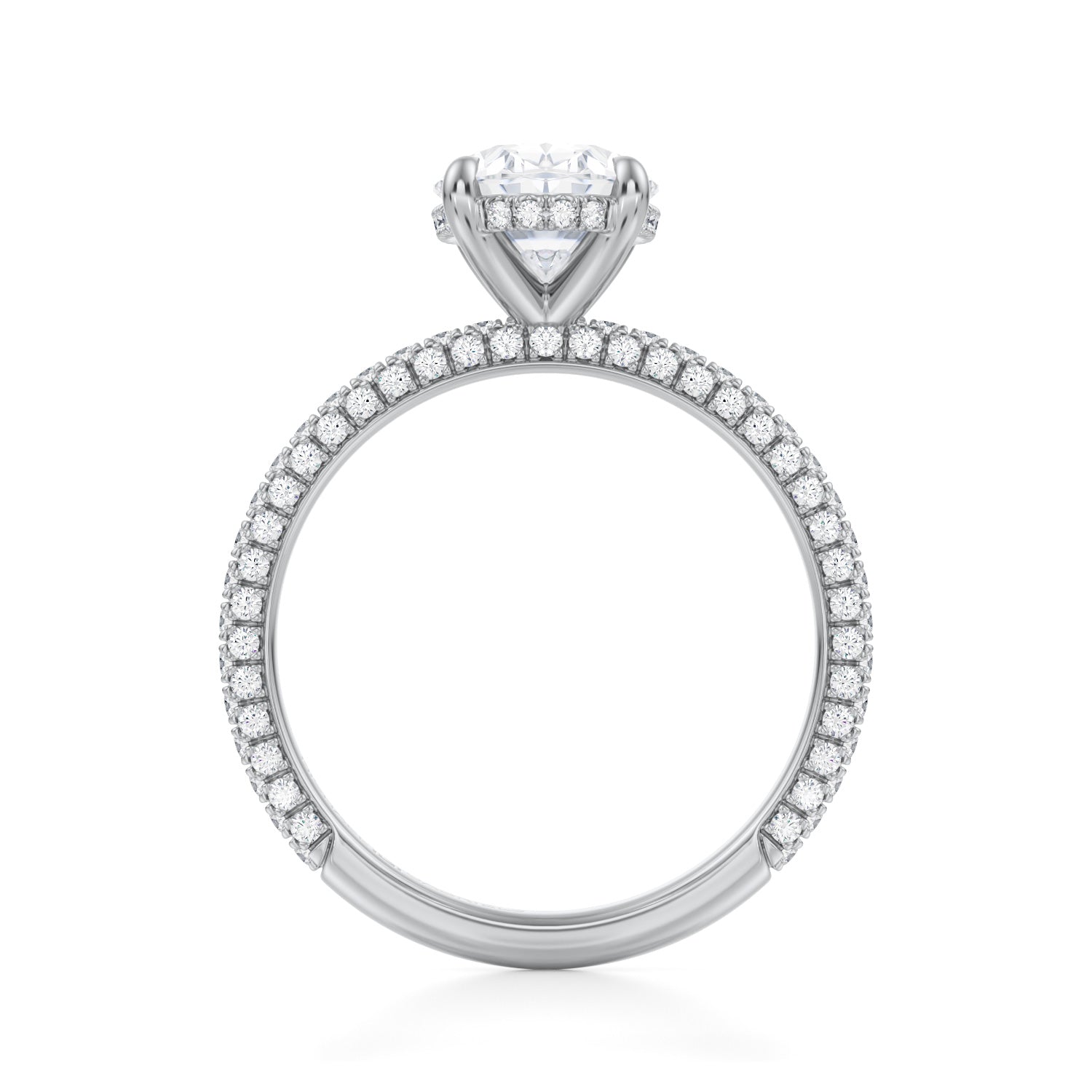 Oval Invisible Halo With Trio Pave Ring (1.70 Carat E-VVS2) - Michael Gabriels