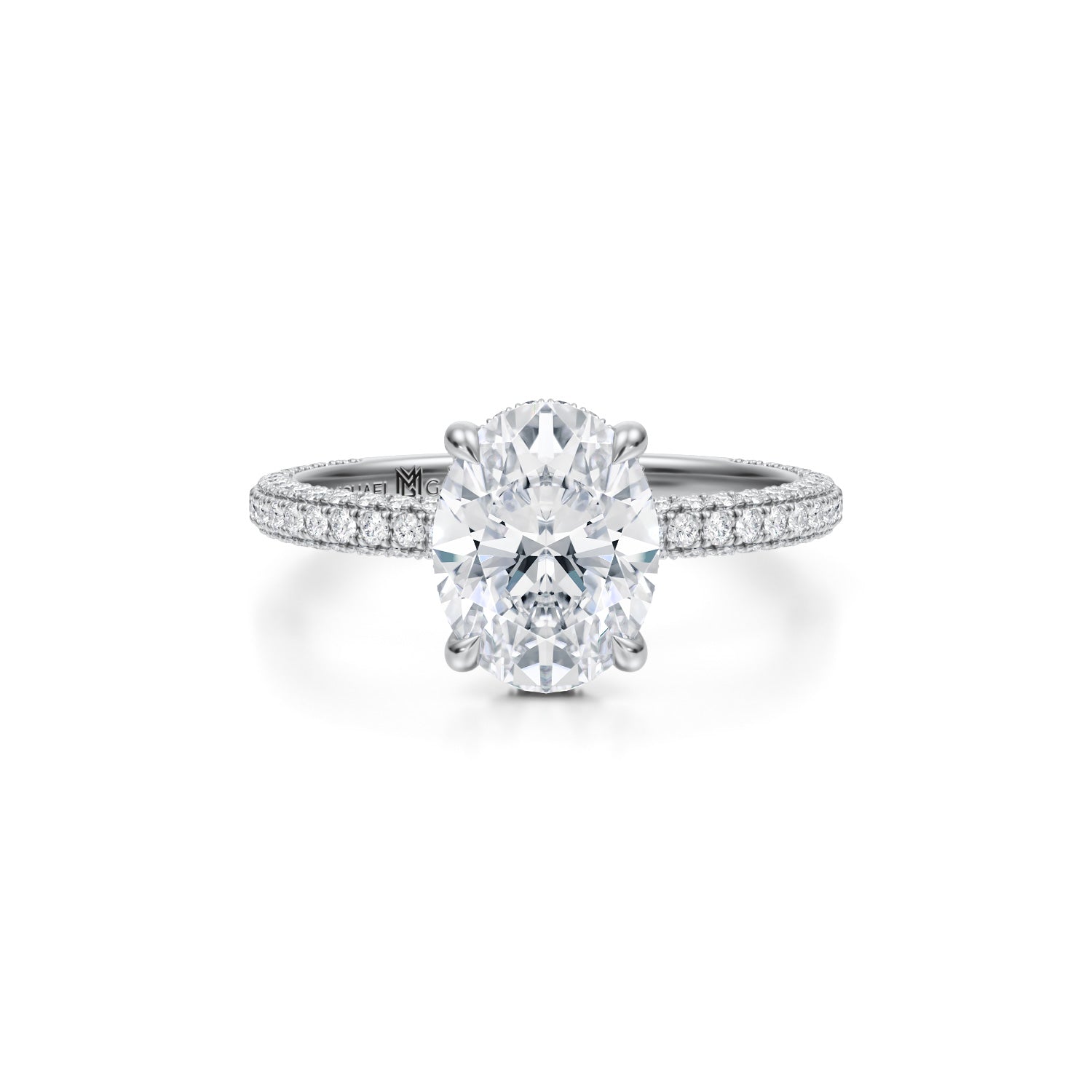 Oval Invisible Halo With Trio Pave Ring (2.40 Carat E-VVS2) - Michael Gabriels