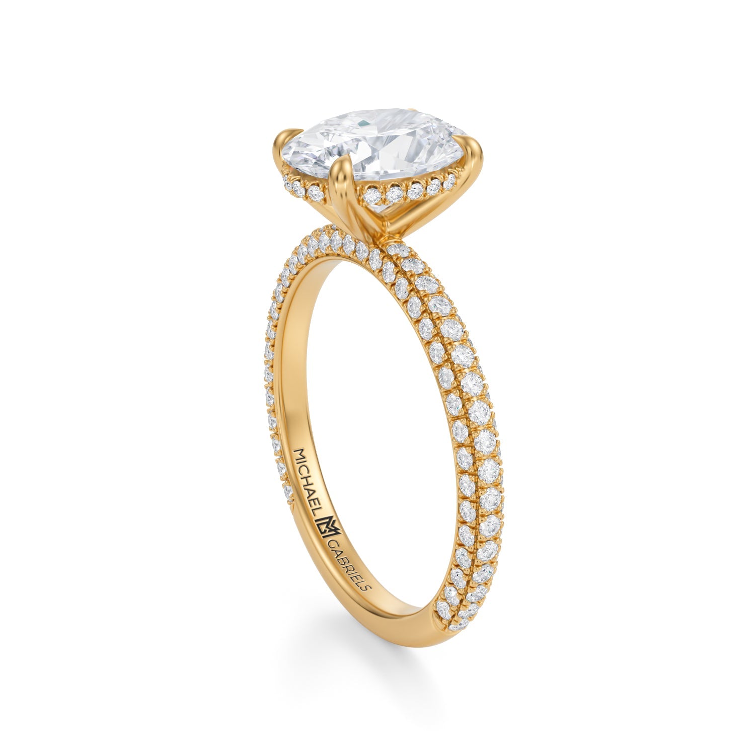 Oval Invisible Halo With Trio Pave Ring (3.20 Carat G-VS1) - Michael Gabriels