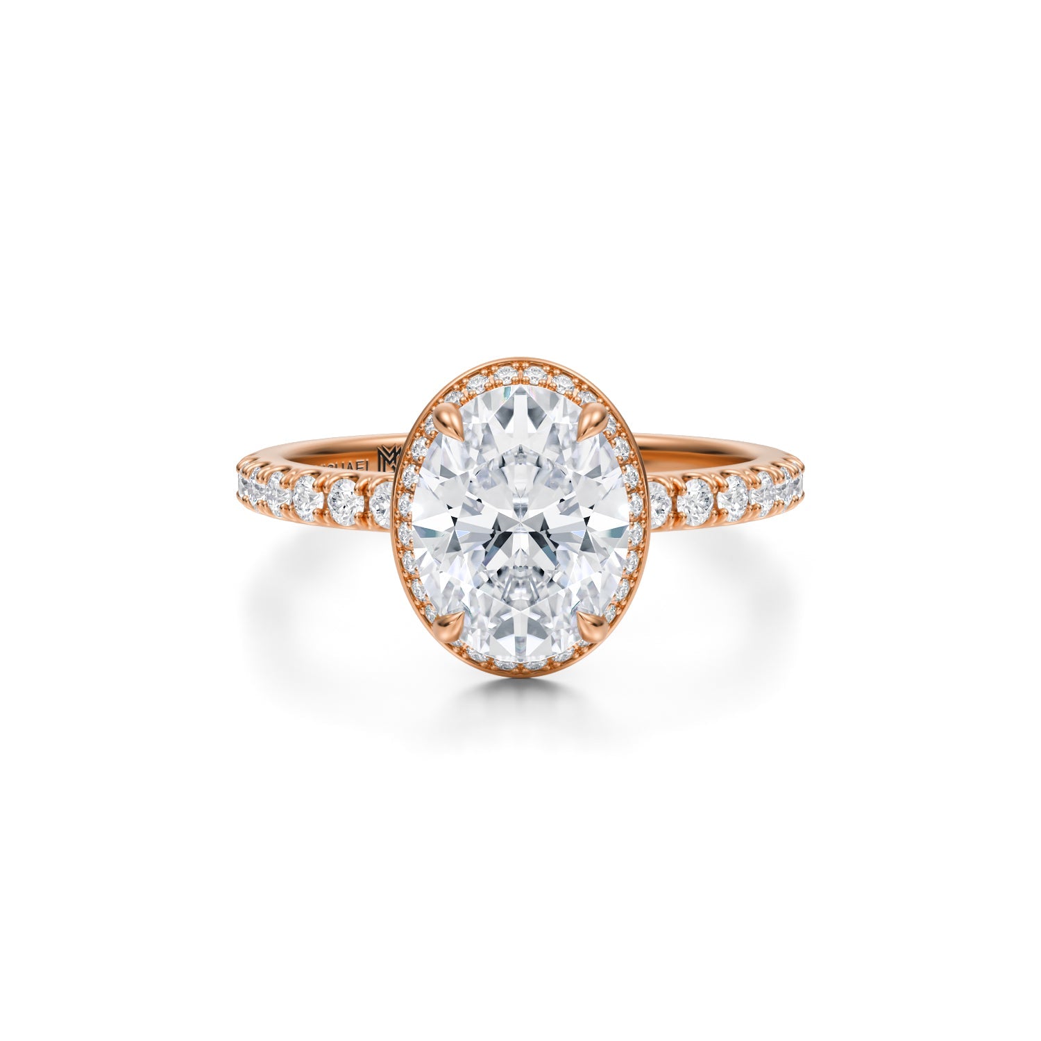 Oval Knife Edge Halo With Pave Ring (3.00 Carat F-VVS2) - Michael Gabriels